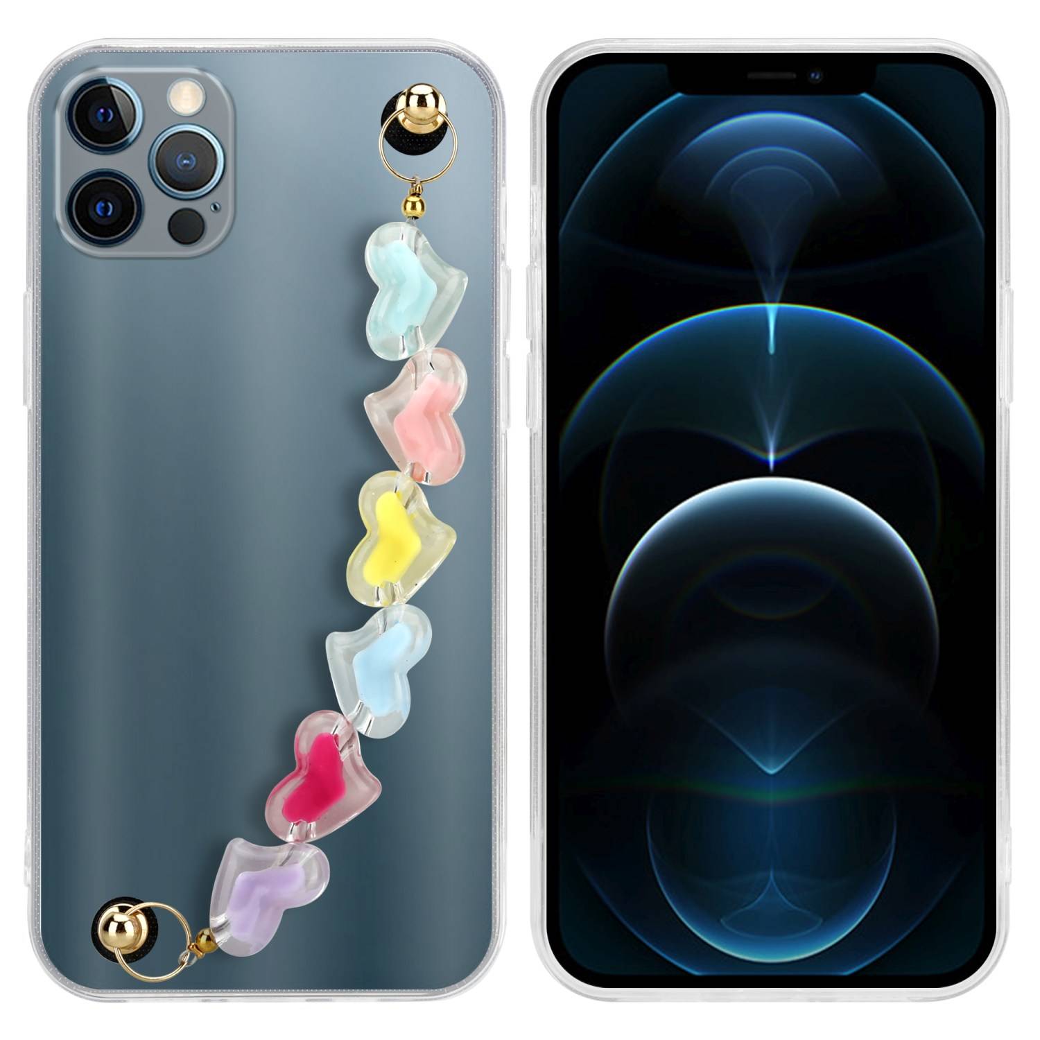 Cadorabo Hülle für Apple iPhone 12 PRO MAX Schutz Hülle in Transparent Handyhülle TPU Etui Cover Handgelenk Kette