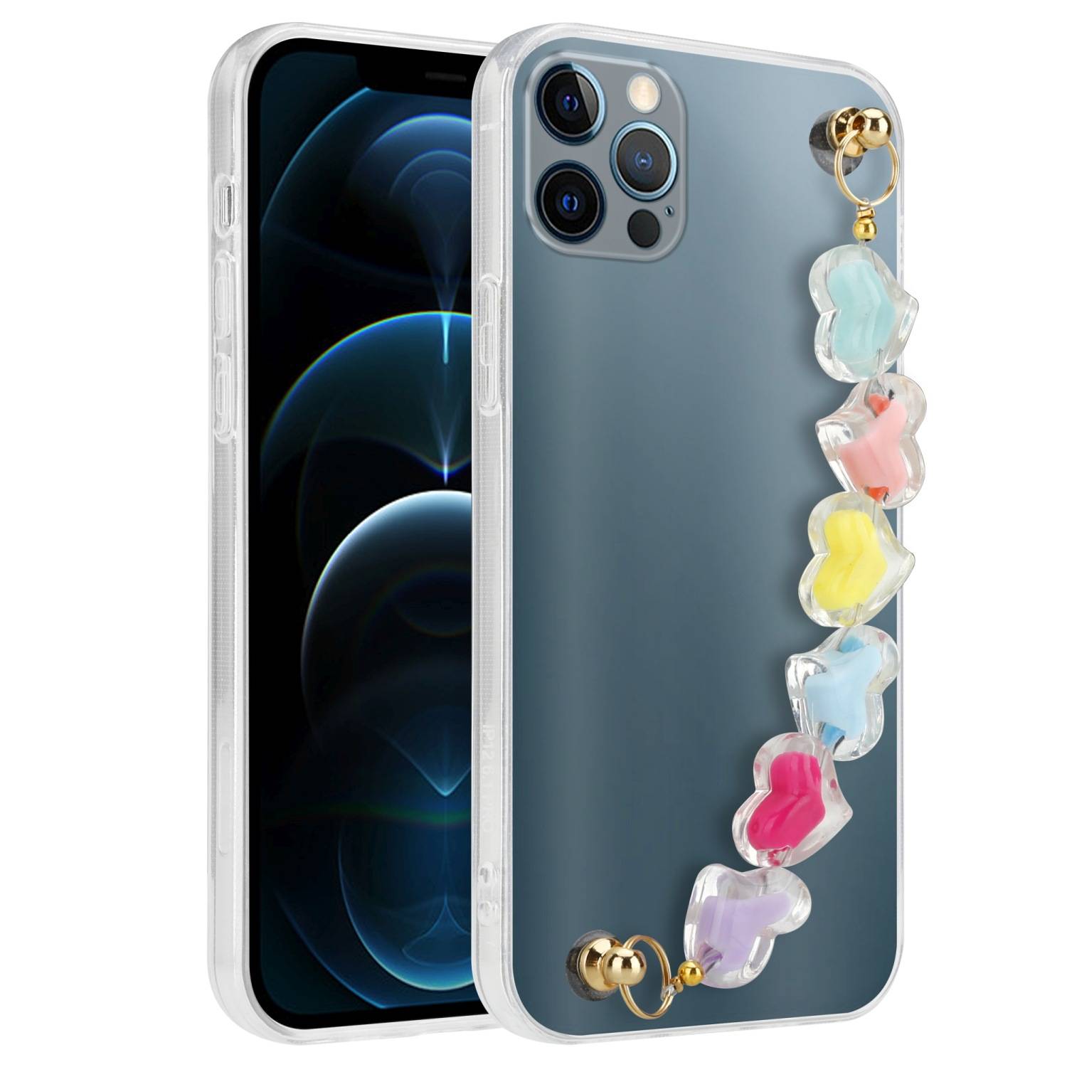 Cadorabo Hülle für Apple iPhone 12 PRO MAX Schutz Hülle in Transparent Handyhülle TPU Etui Cover Handgelenk Kette