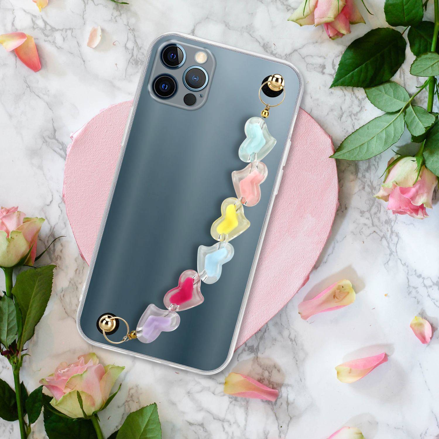 Cadorabo Hülle für Apple iPhone 12 PRO MAX Schutz Hülle in Transparent Handyhülle TPU Etui Cover Handgelenk Kette