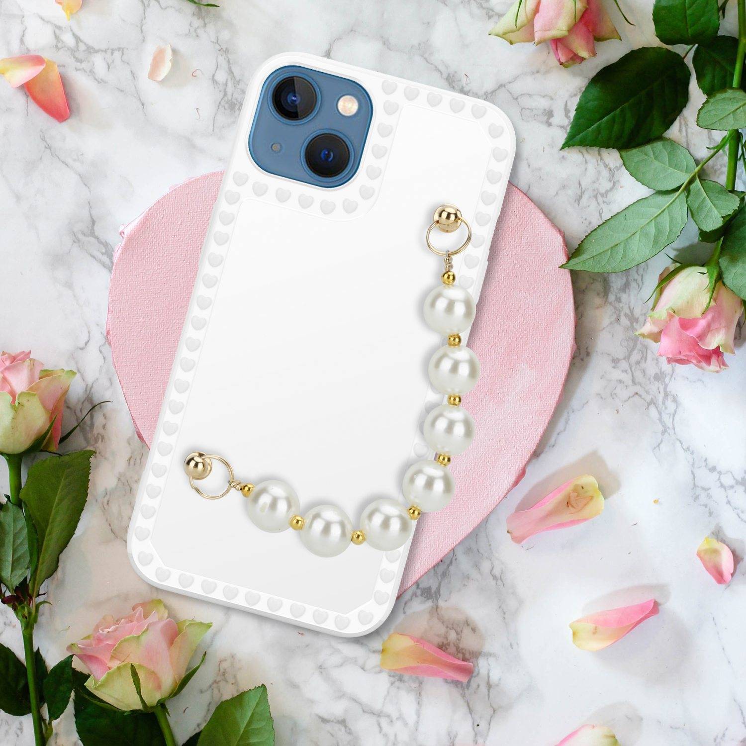 Cadorabo Hülle für Apple iPhone 13 Schutz Hülle in Weiß Handyhülle TPU Etui Cover Handgelenk Kette