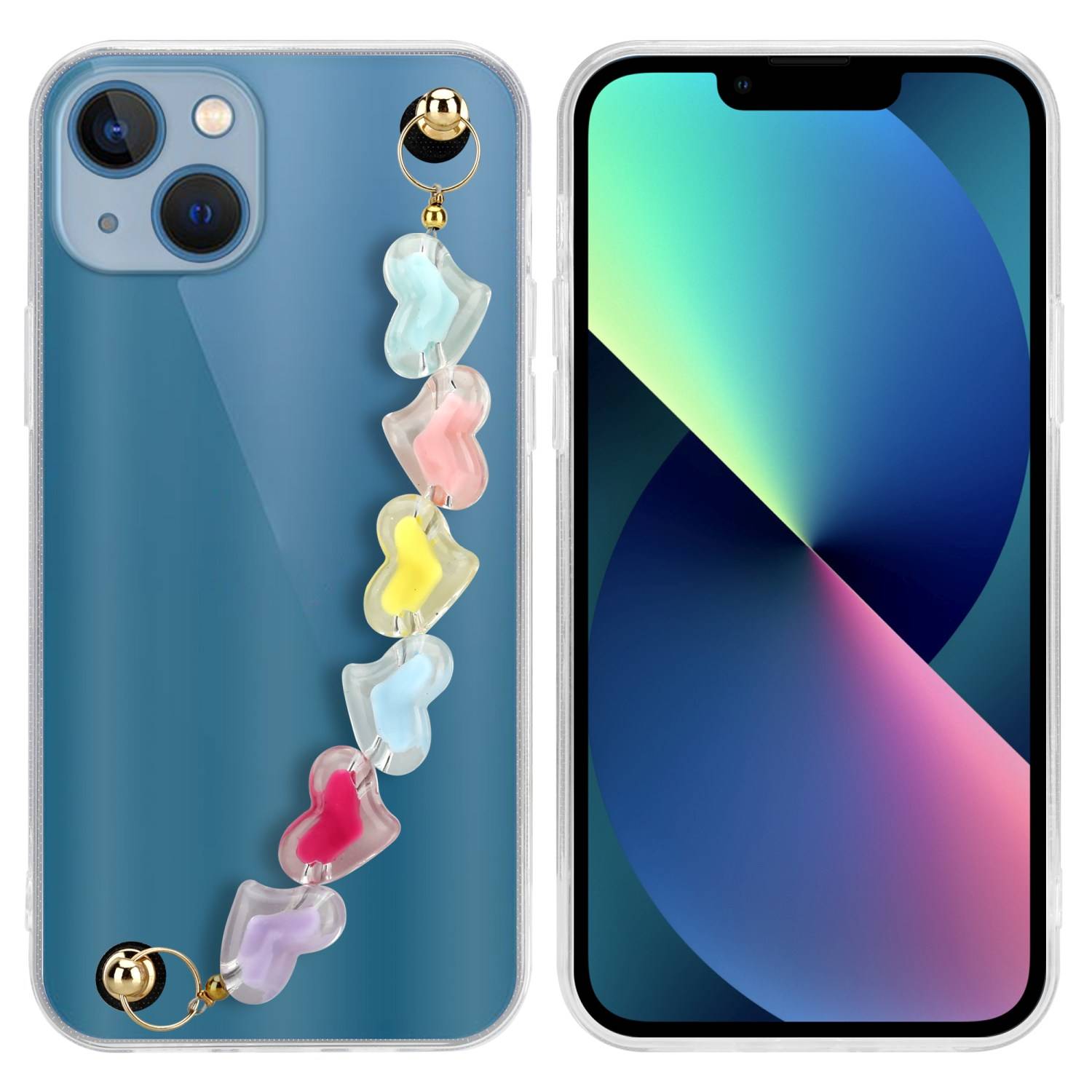 Cadorabo Hülle für Apple iPhone 13 Schutz Hülle in Transparent Handyhülle TPU Etui Cover Handgelenk Kette