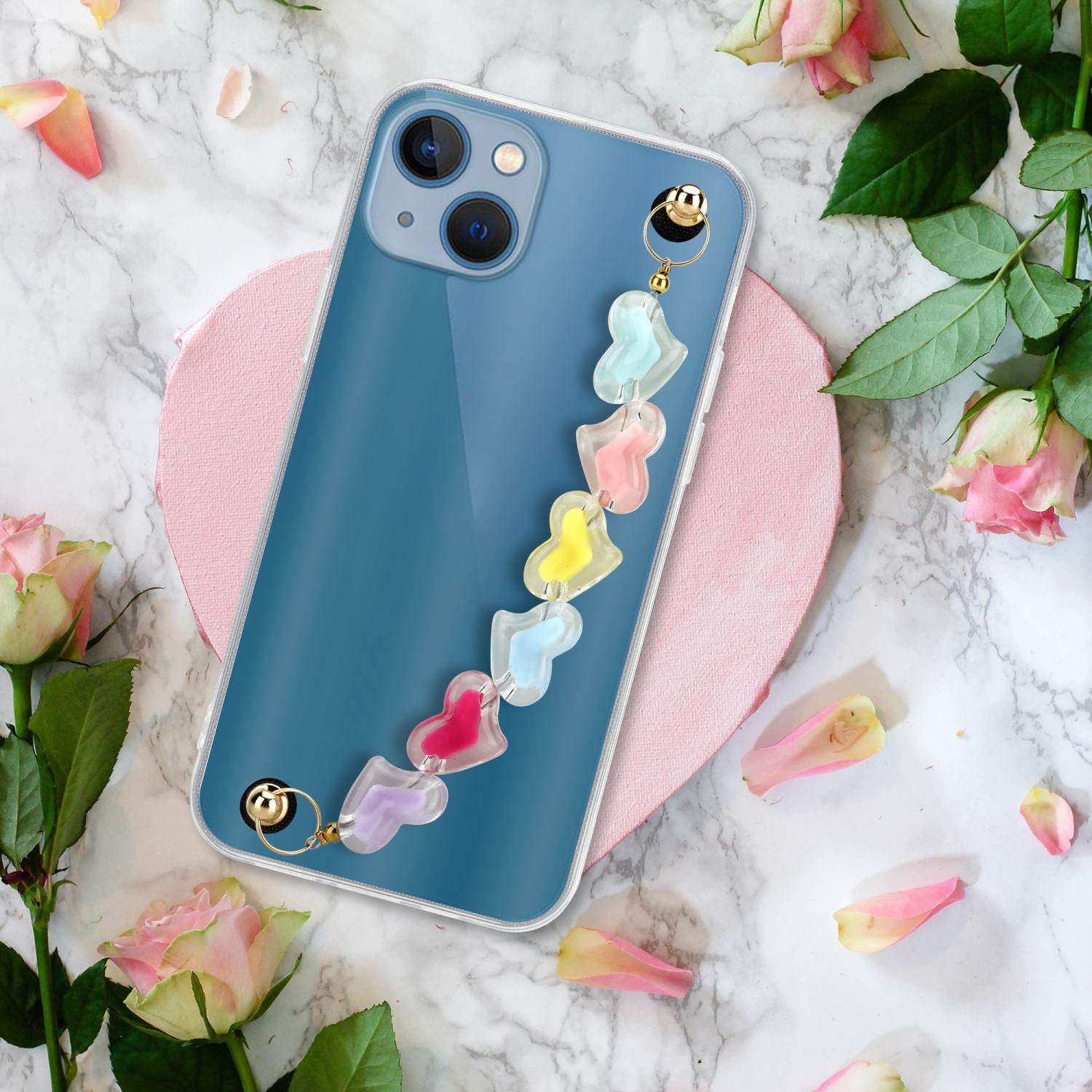 Cadorabo Hülle für Apple iPhone 13 Schutz Hülle in Transparent Handyhülle TPU Etui Cover Handgelenk Kette