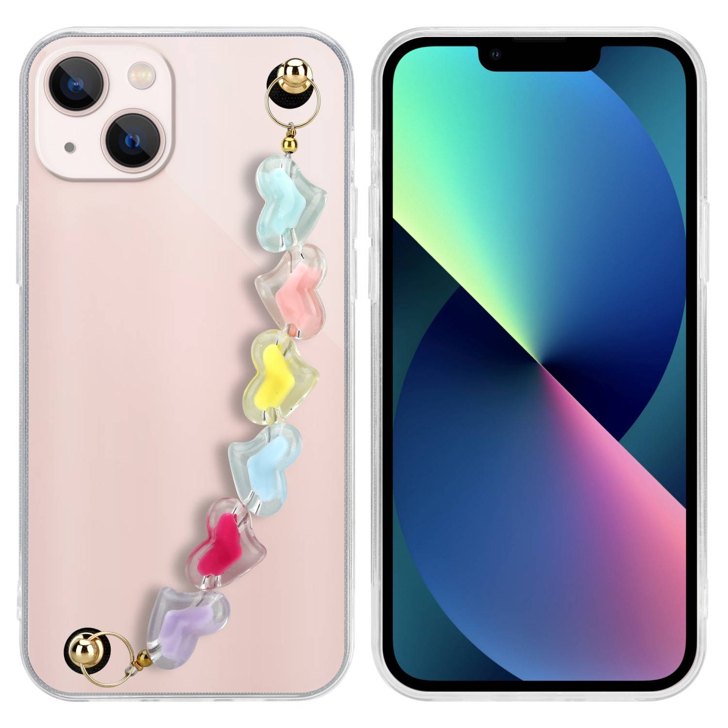 Cadorabo Hülle für Apple iPhone 13 MINI Schutz Hülle in Transparent Handyhülle TPU Etui Cover Handgelenk Kette
