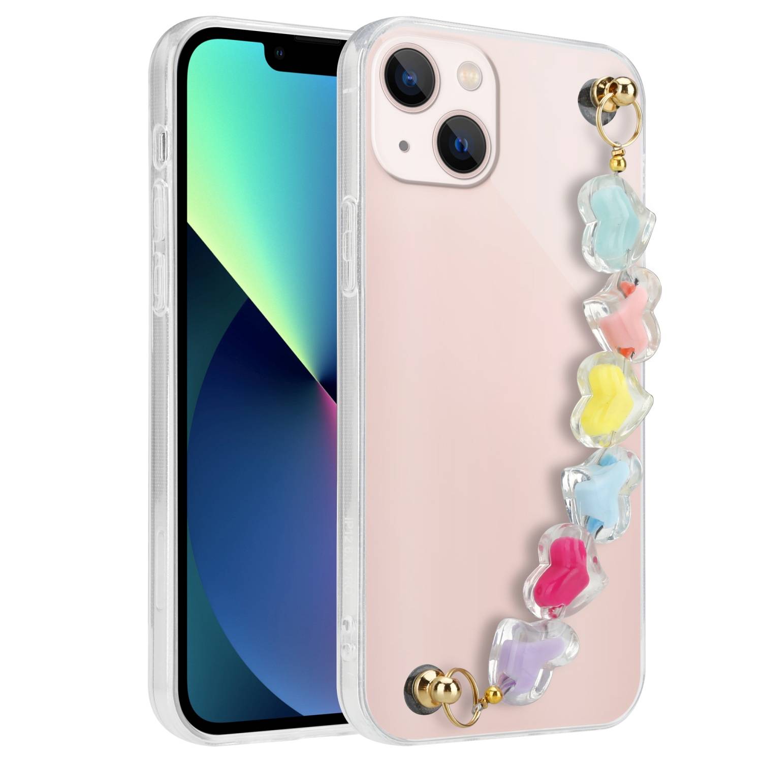 Cadorabo Hülle für Apple iPhone 13 MINI Schutz Hülle in Transparent Handyhülle TPU Etui Cover Handgelenk Kette