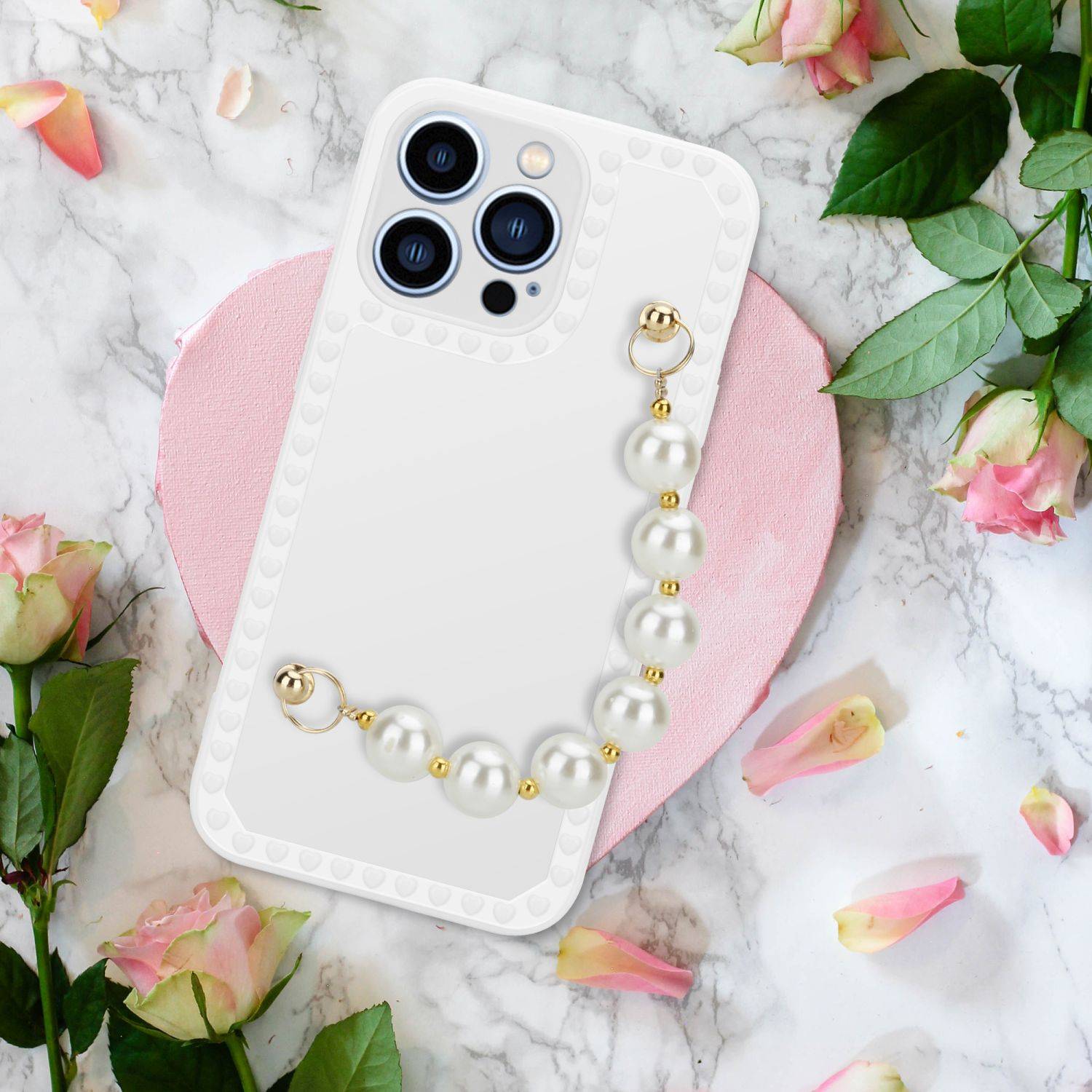 Cadorabo Hülle für Apple iPhone 13 PRO Schutz Hülle in Weiß Handyhülle TPU Etui Cover Handgelenk Kette