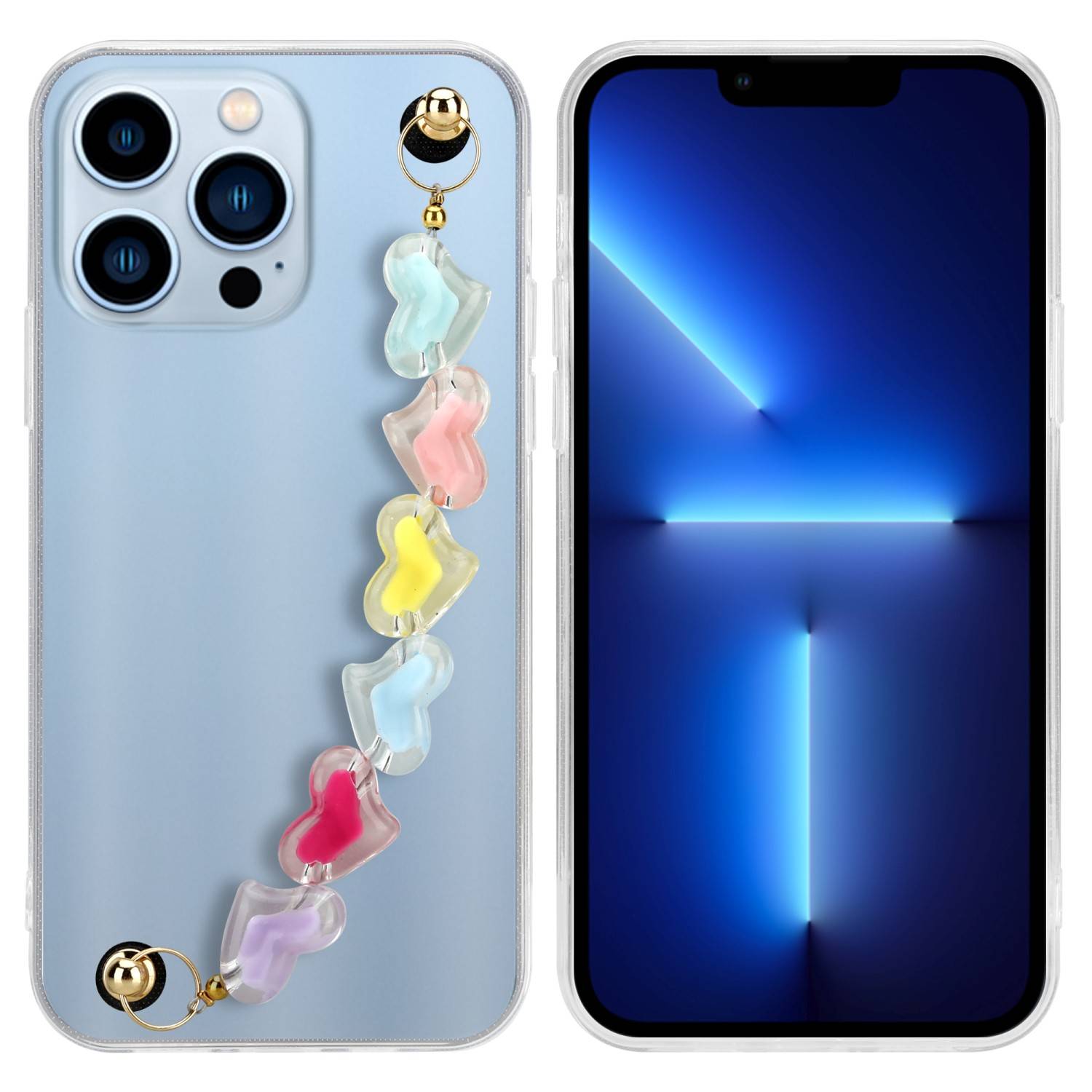 Cadorabo Hülle für Apple iPhone 13 PRO Schutz Hülle in Transparent Handyhülle TPU Etui Cover Handgelenk Kette