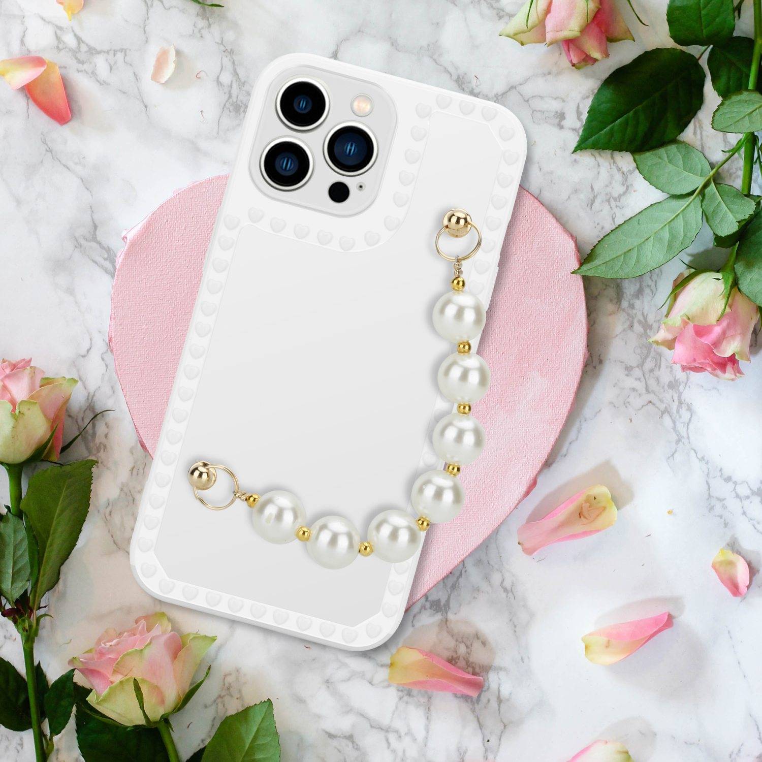 Cadorabo Hülle für Apple iPhone 13 PRO MAX Schutz Hülle in Weiß Handyhülle TPU Etui Cover Handgelenk Kette