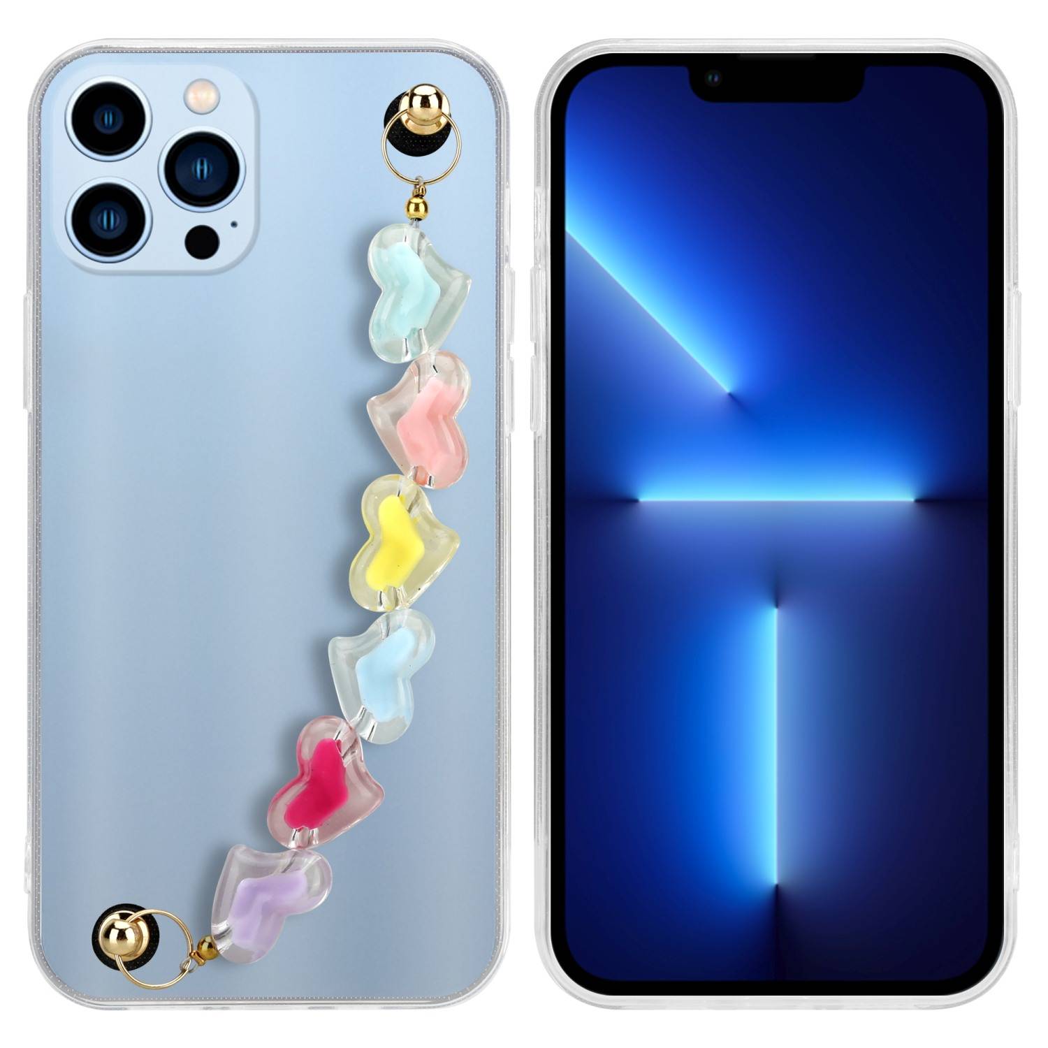 Cadorabo Hülle für Apple iPhone 13 PRO MAX Schutz Hülle in Transparent Handyhülle TPU Etui Cover Handgelenk Kette