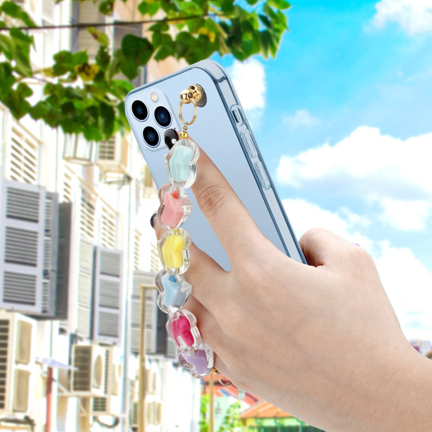 Cadorabo Hülle für Apple iPhone 13 PRO MAX Schutz Hülle in Transparent Handyhülle TPU Etui Cover Handgelenk Kette