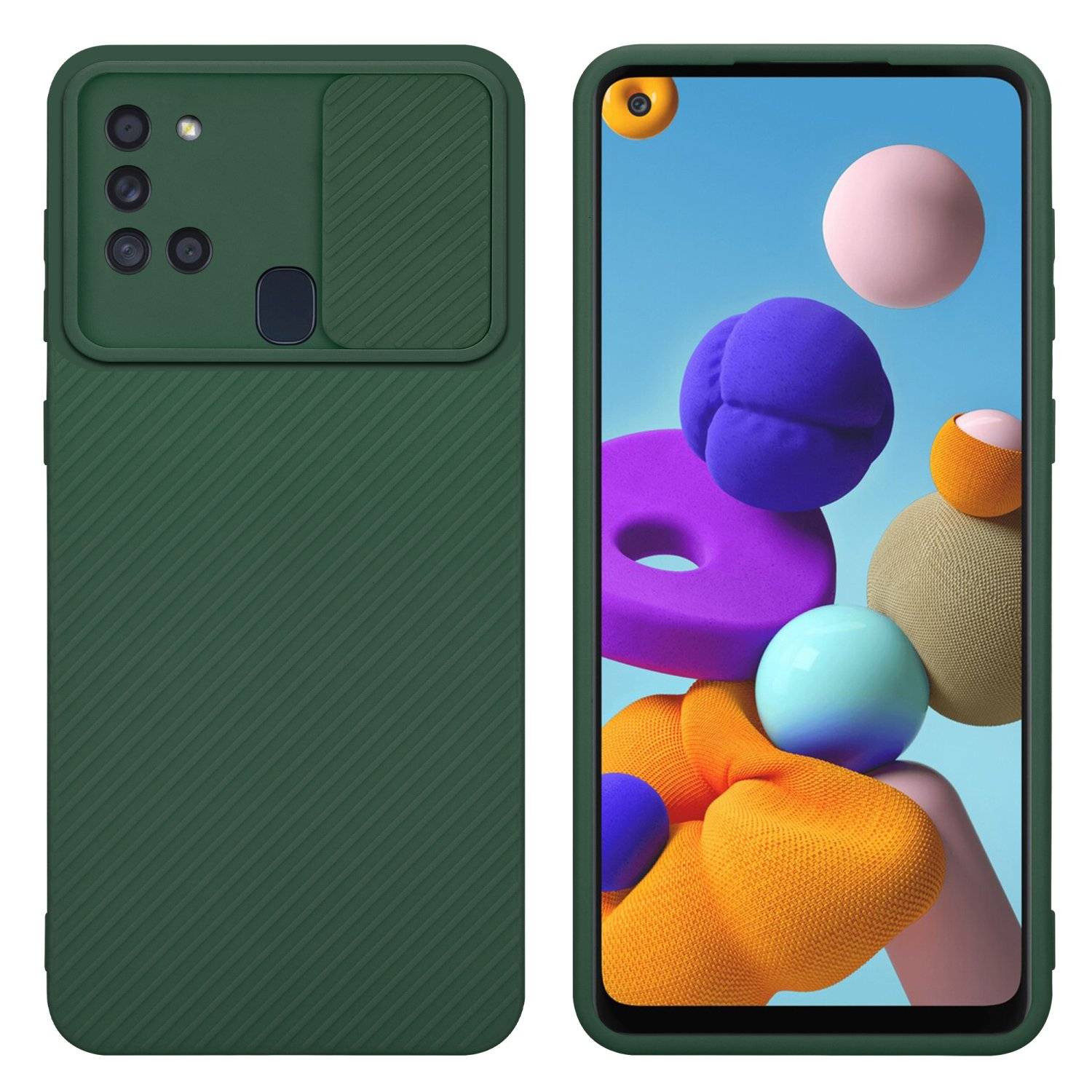 Cadorabo Hülle für Samsung Galaxy A21s Schutz Hülle in Grün Handyhülle TPU Etui Case Cover Kameraschutz