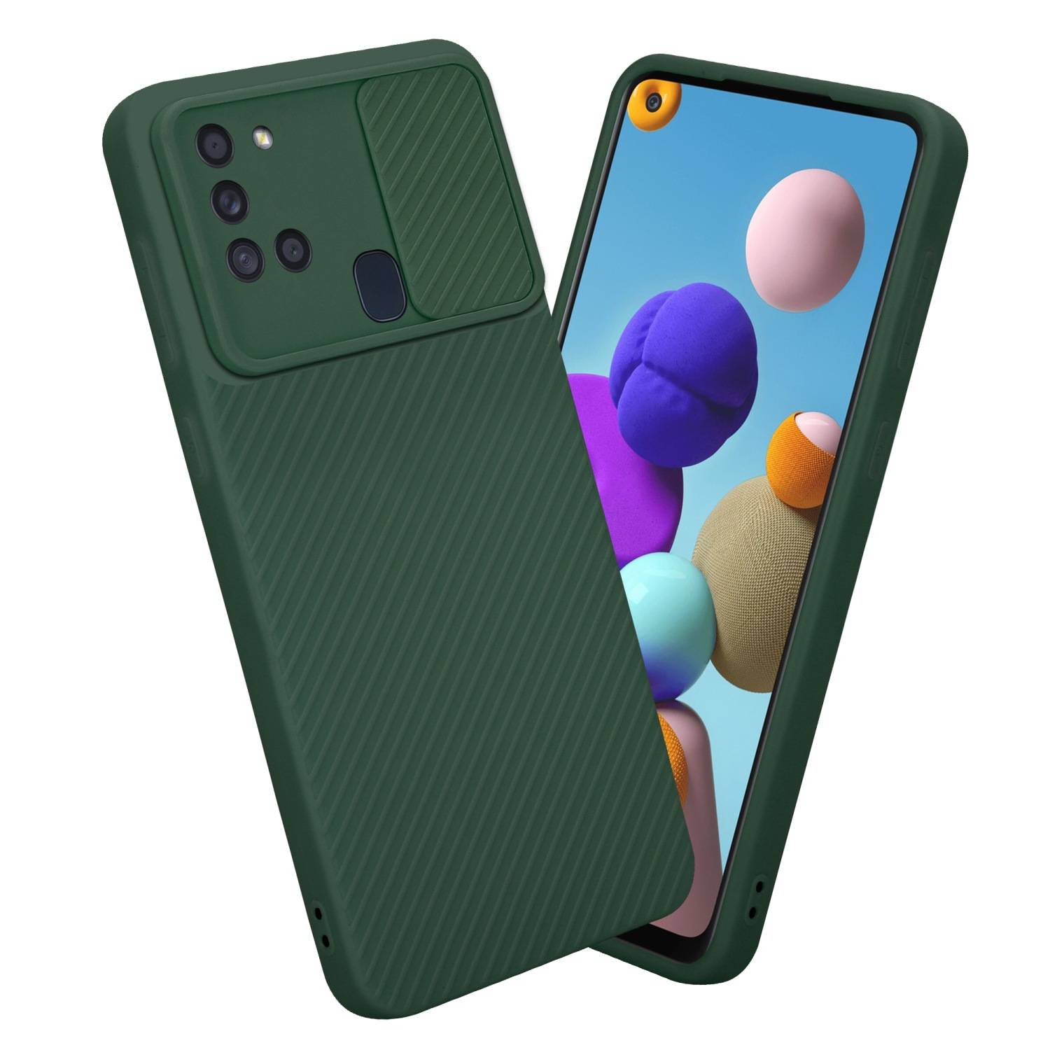 Cadorabo Hülle für Samsung Galaxy A21s Schutz Hülle in Grün Handyhülle TPU Etui Case Cover Kameraschutz