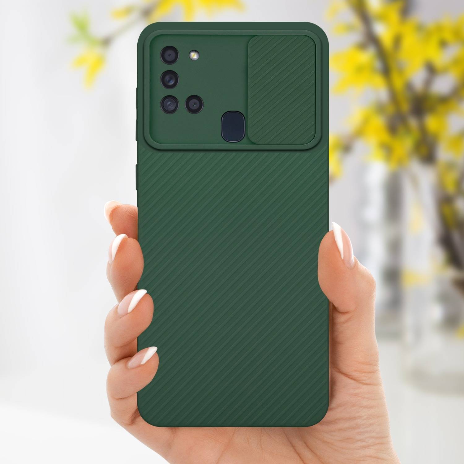 Cadorabo Hülle für Samsung Galaxy A21s Schutz Hülle in Grün Handyhülle TPU Etui Case Cover Kameraschutz