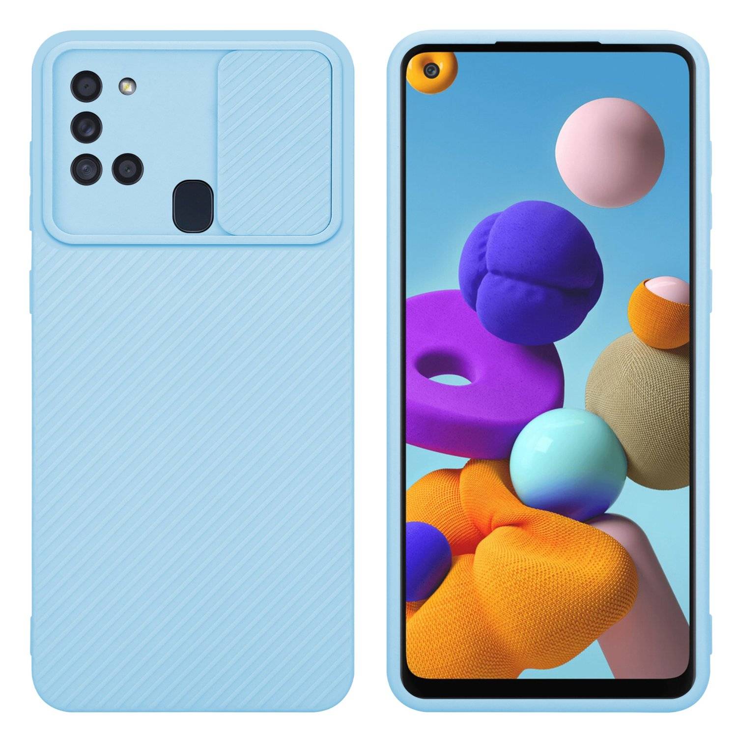 Cadorabo Hülle für Samsung Galaxy A21s Schutz Hülle in Blau Handyhülle TPU Etui Case Cover Kameraschutz