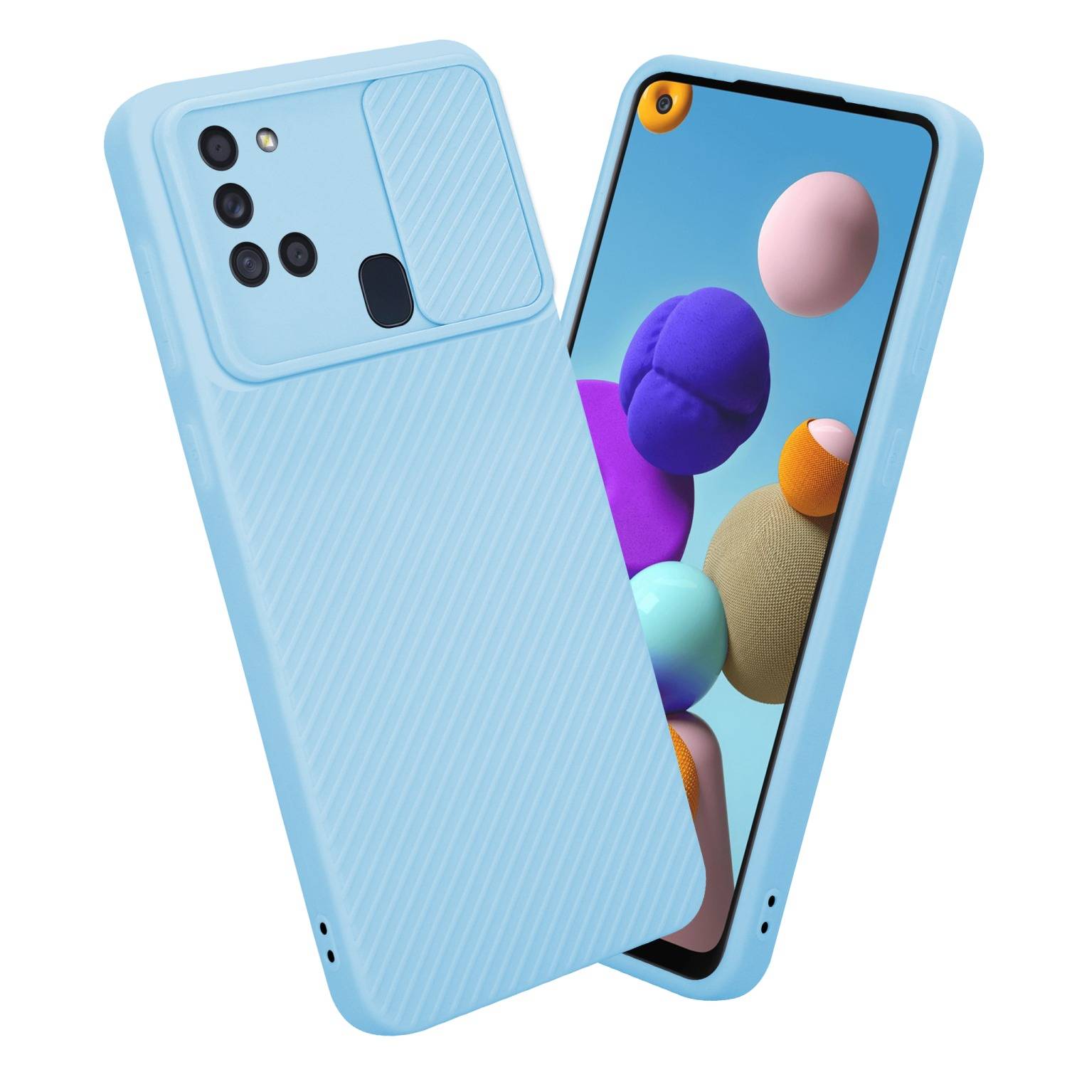 Cadorabo Hülle für Samsung Galaxy A21s Schutz Hülle in Blau Handyhülle TPU Etui Case Cover Kameraschutz