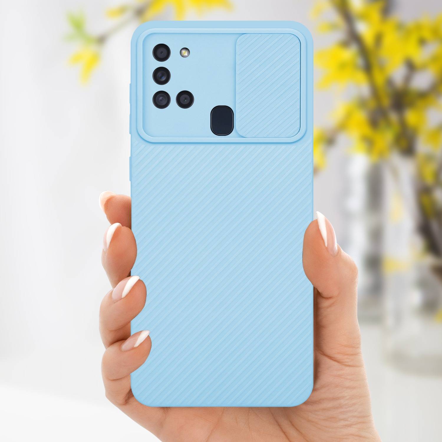 Cadorabo Hülle für Samsung Galaxy A21s Schutz Hülle in Blau Handyhülle TPU Etui Case Cover Kameraschutz