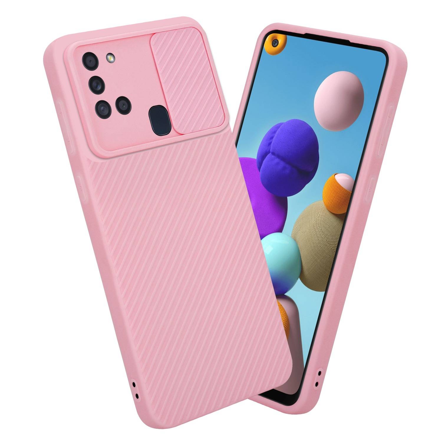 Cadorabo Hülle für Samsung Galaxy A21s Schutz Hülle in Rosa Handyhülle TPU Etui Case Cover Kameraschutz