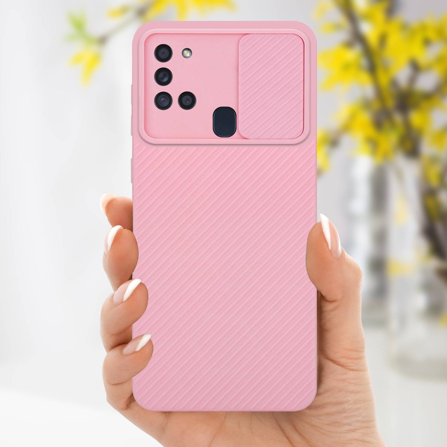 Cadorabo Hülle für Samsung Galaxy A21s Schutz Hülle in Rosa Handyhülle TPU Etui Case Cover Kameraschutz
