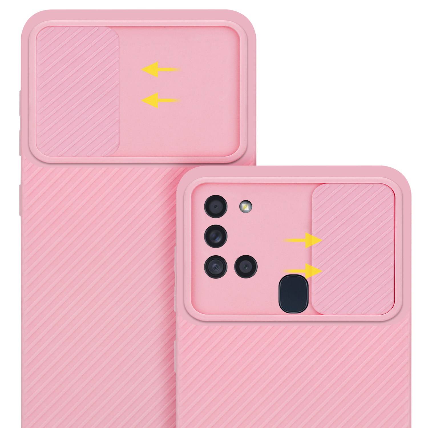 Cadorabo Hülle für Samsung Galaxy A21s Schutz Hülle in Rosa Handyhülle TPU Etui Case Cover Kameraschutz