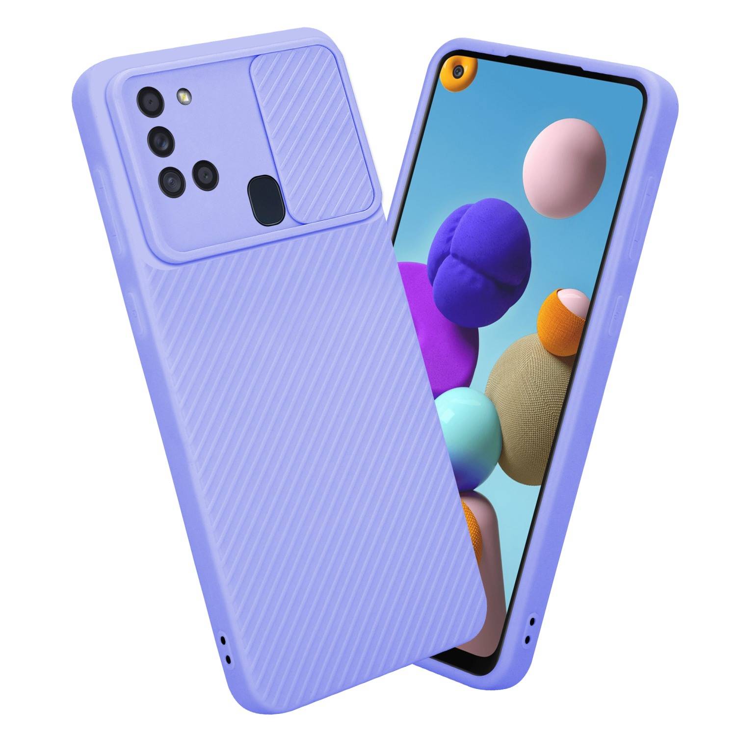 Cadorabo Hülle für Samsung Galaxy A21s Schutz Hülle in Lila Handyhülle TPU Etui Case Cover Kameraschutz