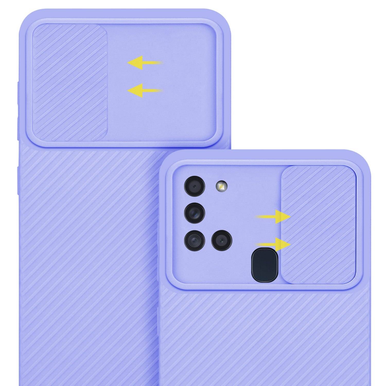 Cadorabo Hülle für Samsung Galaxy A21s Schutz Hülle in Lila Handyhülle TPU Etui Case Cover Kameraschutz