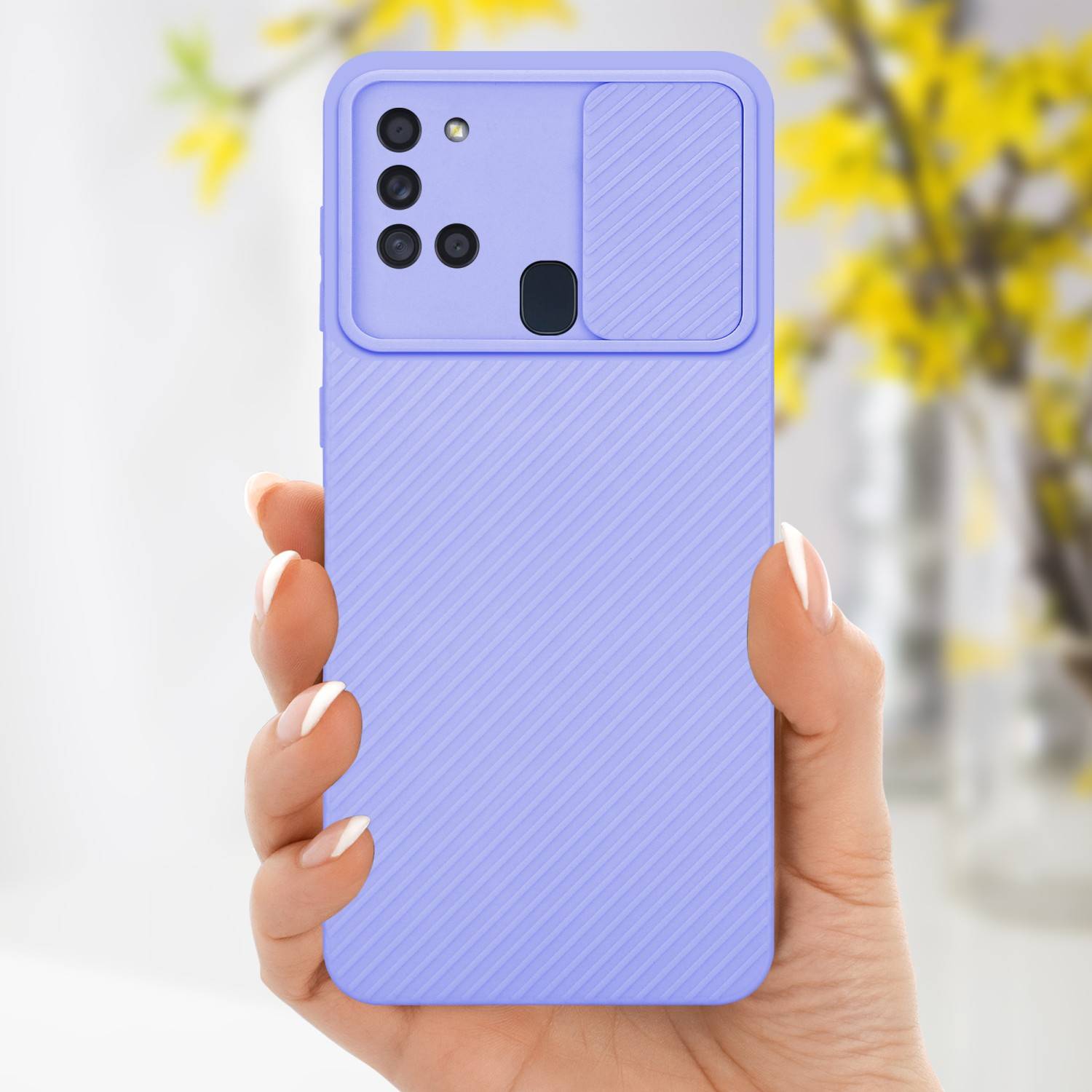 Cadorabo Hülle für Samsung Galaxy A21s Schutz Hülle in Lila Handyhülle TPU Etui Case Cover Kameraschutz
