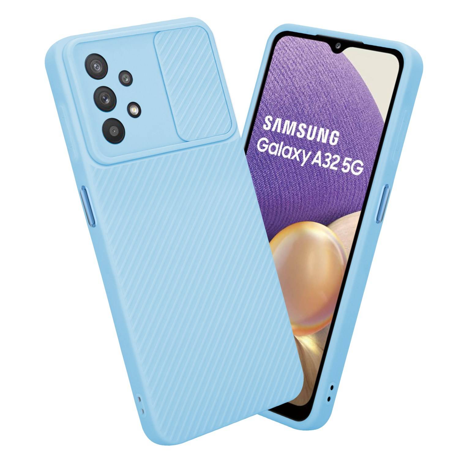 Cadorabo Hülle für Samsung Galaxy A32 5G Schutz Hülle in Blau Handyhülle TPU Etui Case Cover Kameraschutz
