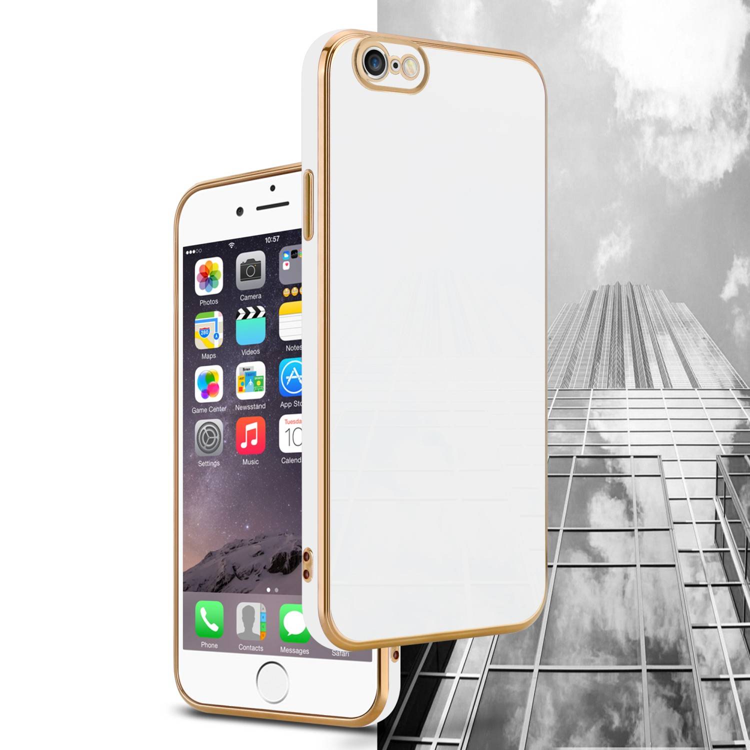 Cadorabo Schutzhülle für Apple iPhone 6 PLUS / 6S PLUS Hülle in Weiß Handyhülle TPU Silikon Kameraschutz Etui Case