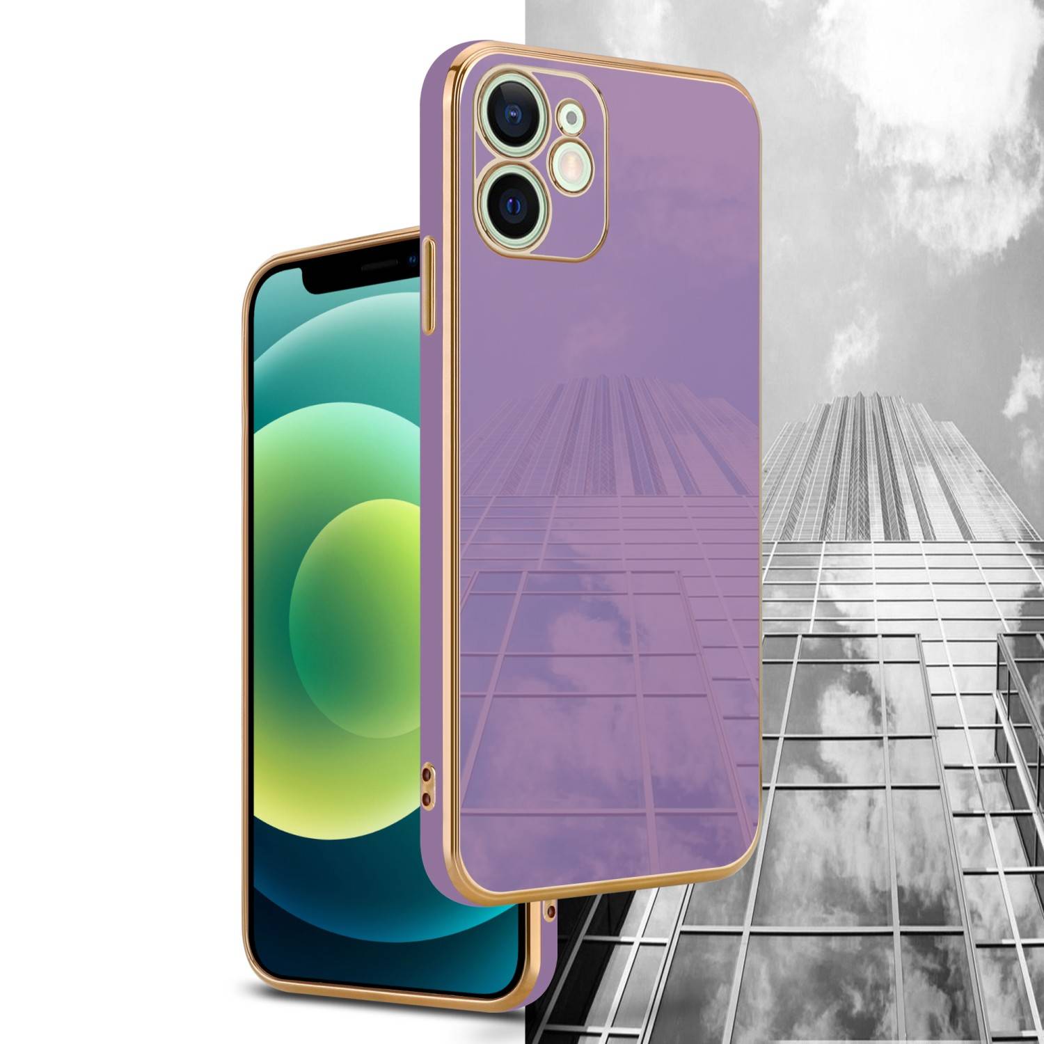 Cadorabo Schutzhülle für Apple iPhone 12 Hülle in Lila Handyhülle TPU Silikon Kameraschutz Etui Case