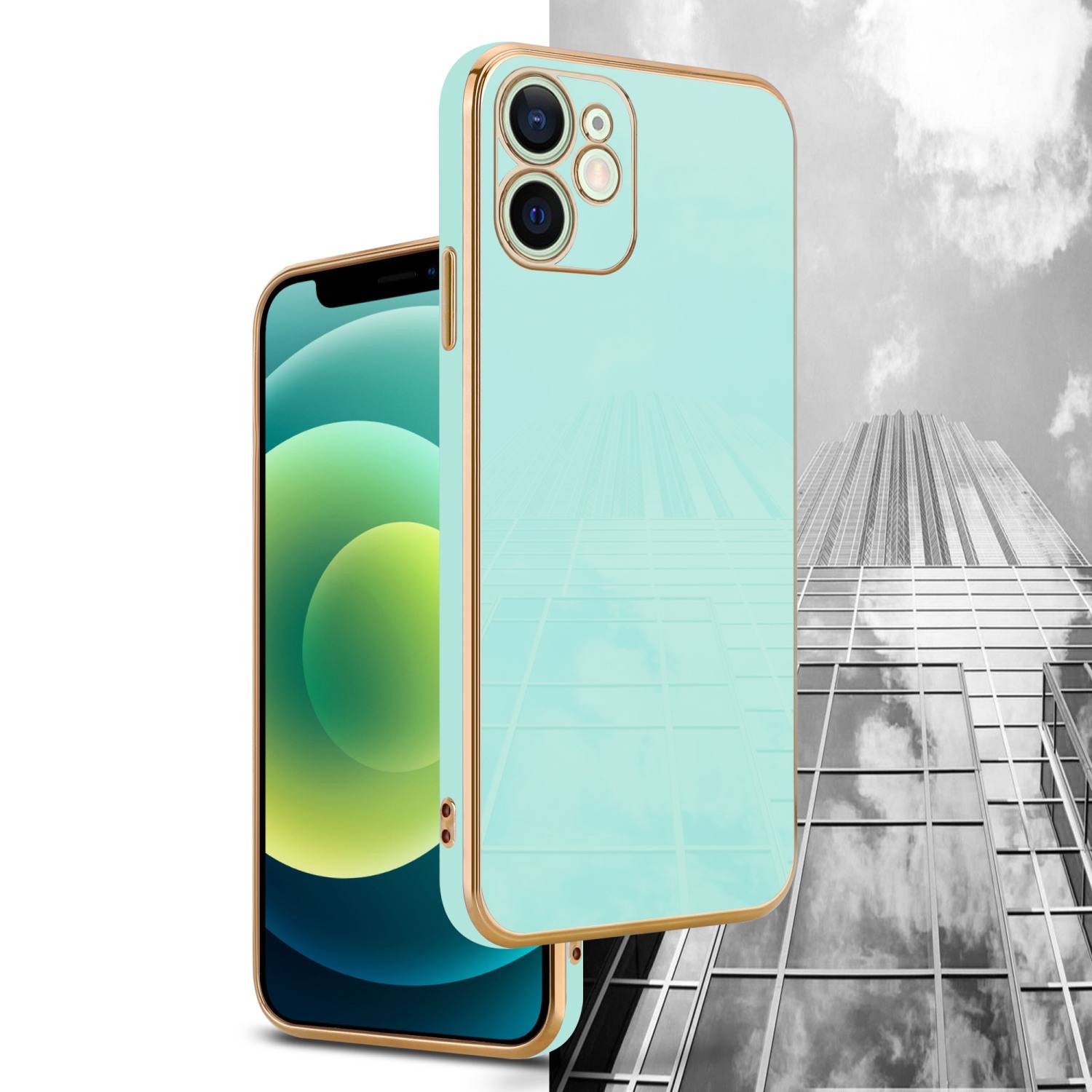 Cadorabo Schutzhülle für Apple iPhone 12 Hülle in Grün Handyhülle TPU Silikon Kameraschutz Etui Case
