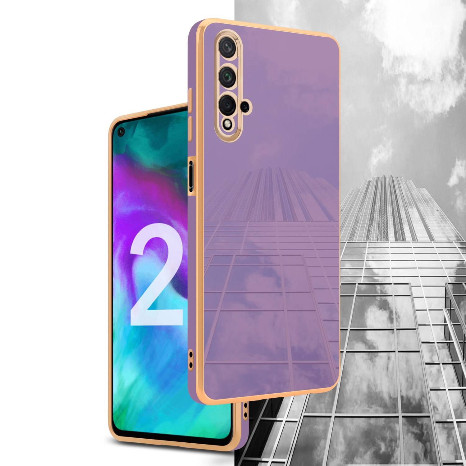 Cadorabo Schutzhülle für Honor 20 / 20S / Huawei NOVA 5T Hülle in Lila Handyhülle TPU Silikon Kameraschutz Etui Case