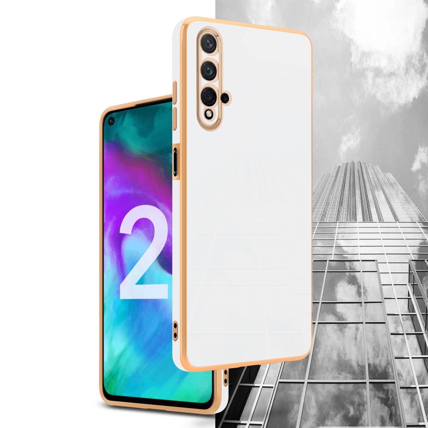 Cadorabo Schutzhülle für Honor 20 / 20S / Huawei NOVA 5T Hülle in Weiß Handyhülle TPU Silikon Kameraschutz Etui Case