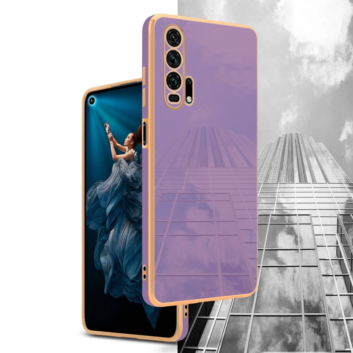Cadorabo Schutzhülle für Honor 20 PRO Hülle in Lila Handyhülle TPU Silikon Kameraschutz Etui Case