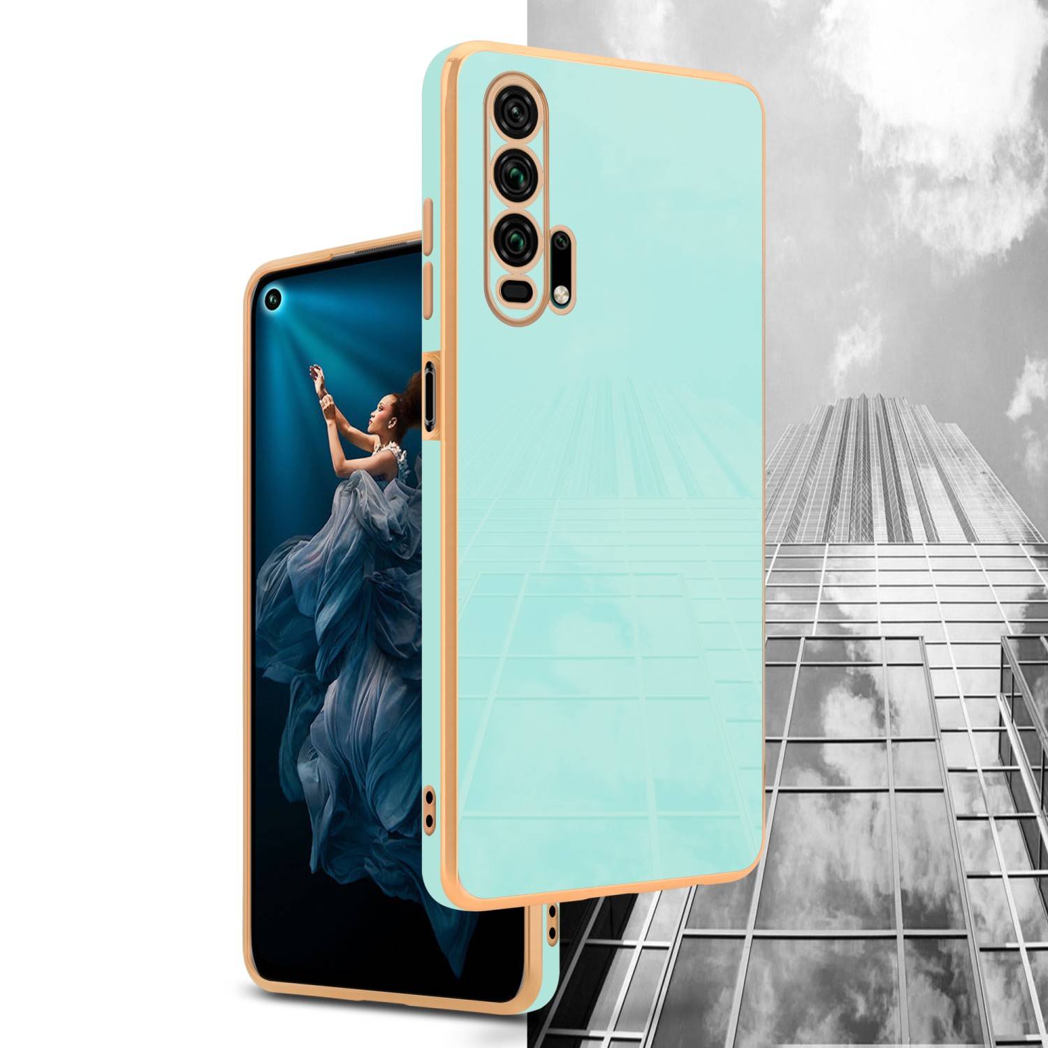 Cadorabo Schutzhülle für Honor 20 PRO Hülle in Grün Handyhülle TPU Silikon Kameraschutz Etui Case