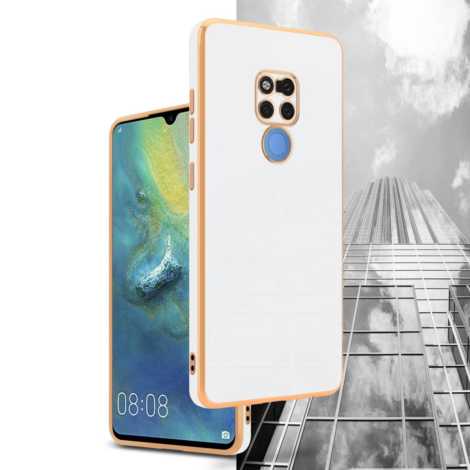 Cadorabo Schutzhülle für Huawei MATE 20 Hülle in Weiß Handyhülle TPU Silikon Kameraschutz Etui Case