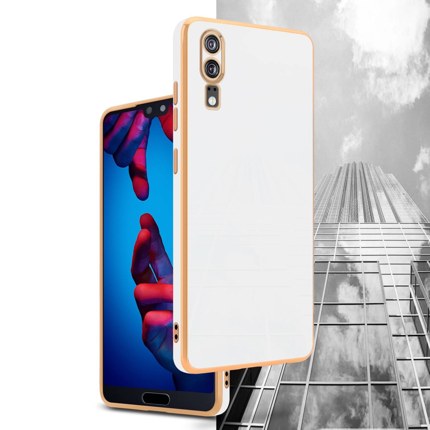 Cadorabo Schutzhülle für Huawei P20 Hülle in Weiß Handyhülle TPU Silikon Kameraschutz Etui Case