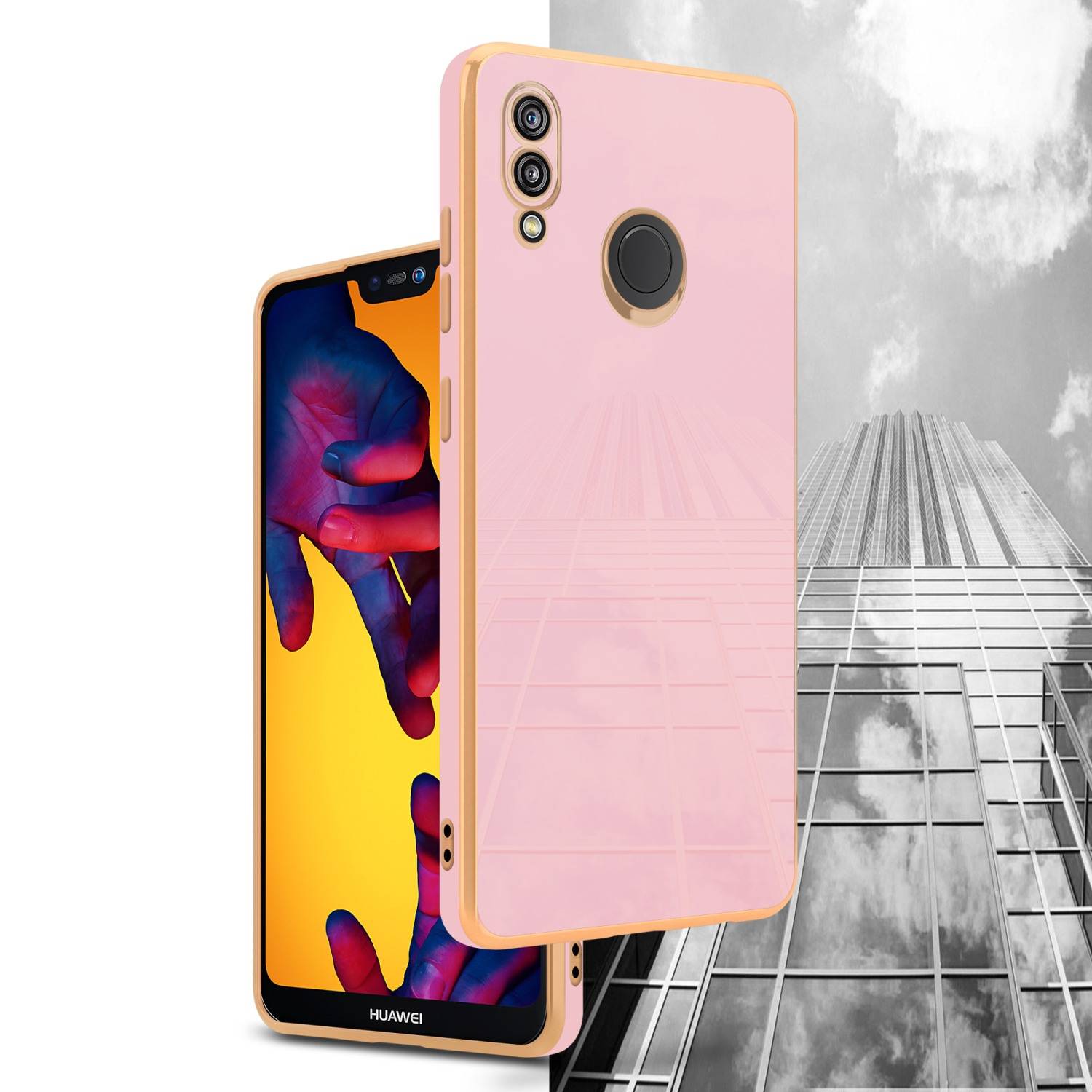 Cadorabo Schutzhülle für Huawei P20 LITE 2018 / NOVA 3E Hülle in Rosa Handyhülle TPU Silikon Kameraschutz Etui Case