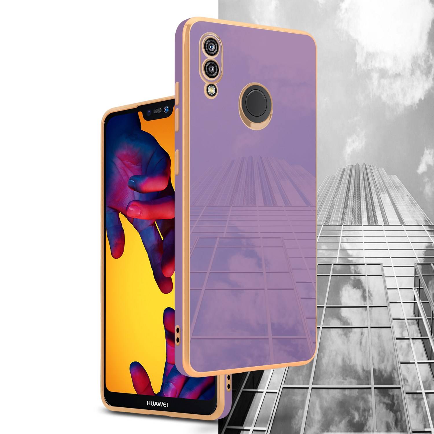 Cadorabo Schutzhülle für Huawei P20 LITE 2018 / NOVA 3E Hülle in Lila Handyhülle TPU Silikon Kameraschutz Etui Case