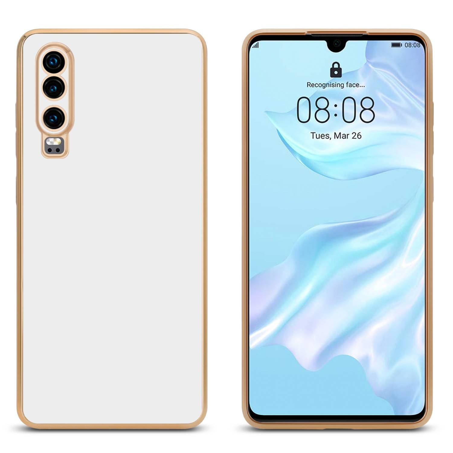 Cadorabo Schutzhülle für Huawei P30 Hülle in Weiß Handyhülle TPU Silikon Kameraschutz Etui Case