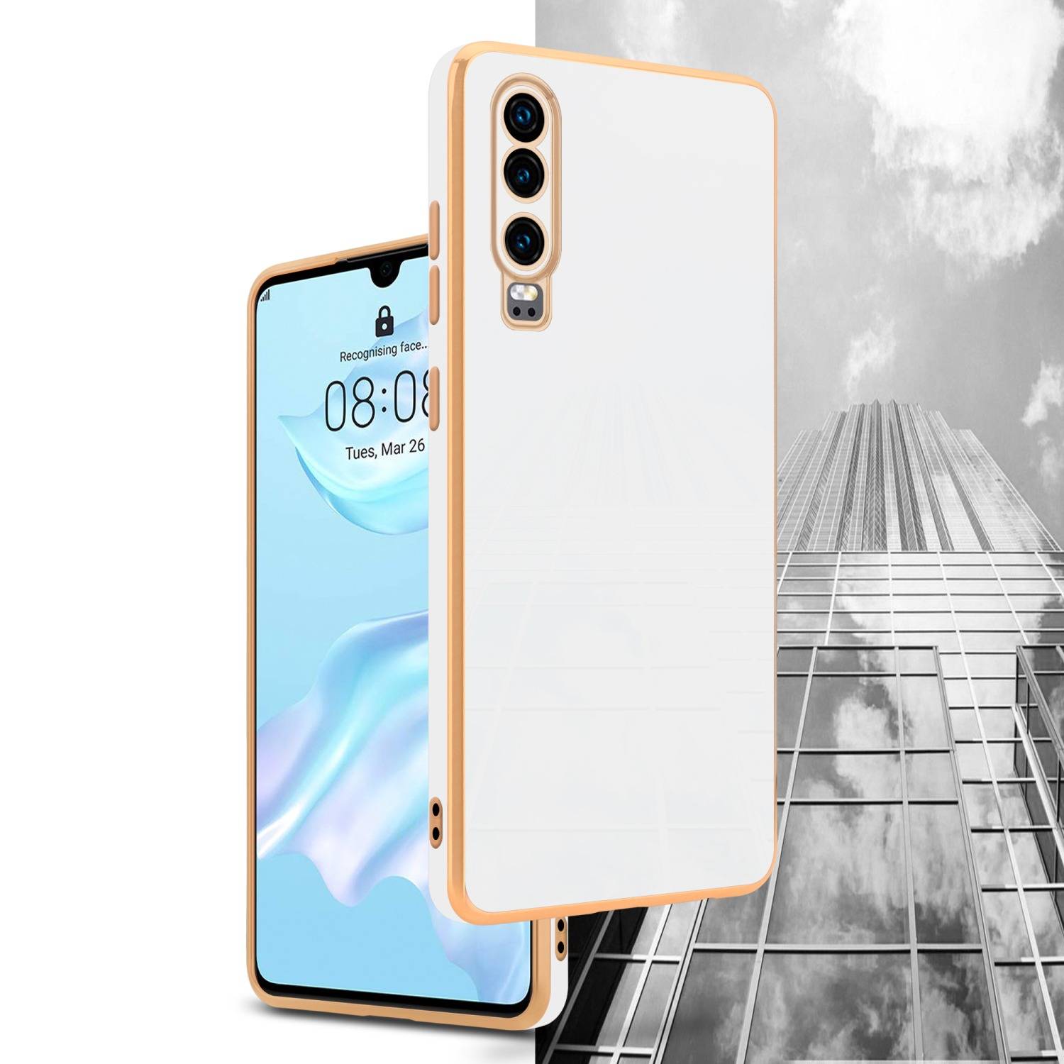Cadorabo Schutzhülle für Huawei P30 Hülle in Weiß Handyhülle TPU Silikon Kameraschutz Etui Case