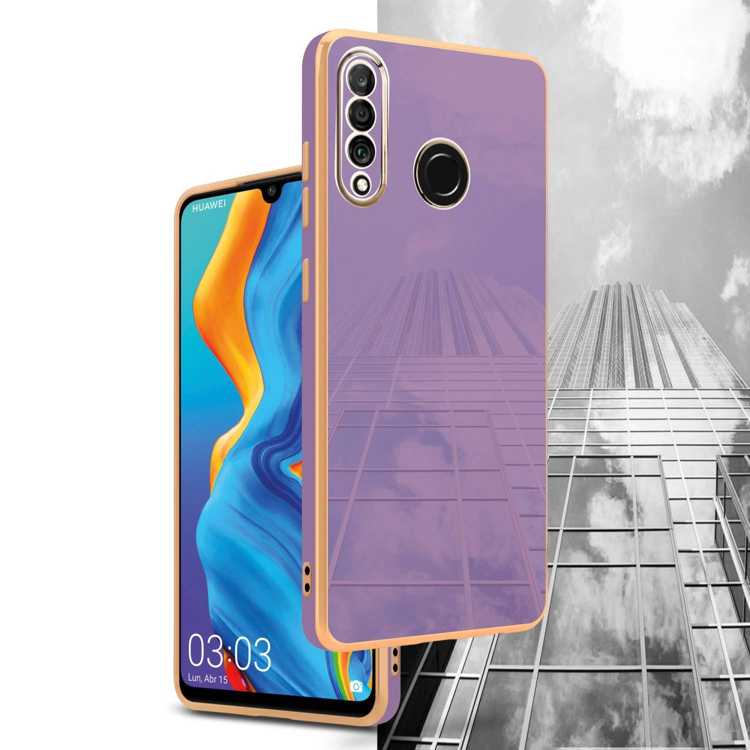 Cadorabo Schutzhülle für Huawei P30 LITE Hülle in Lila Handyhülle TPU Silikon Kameraschutz Etui Case