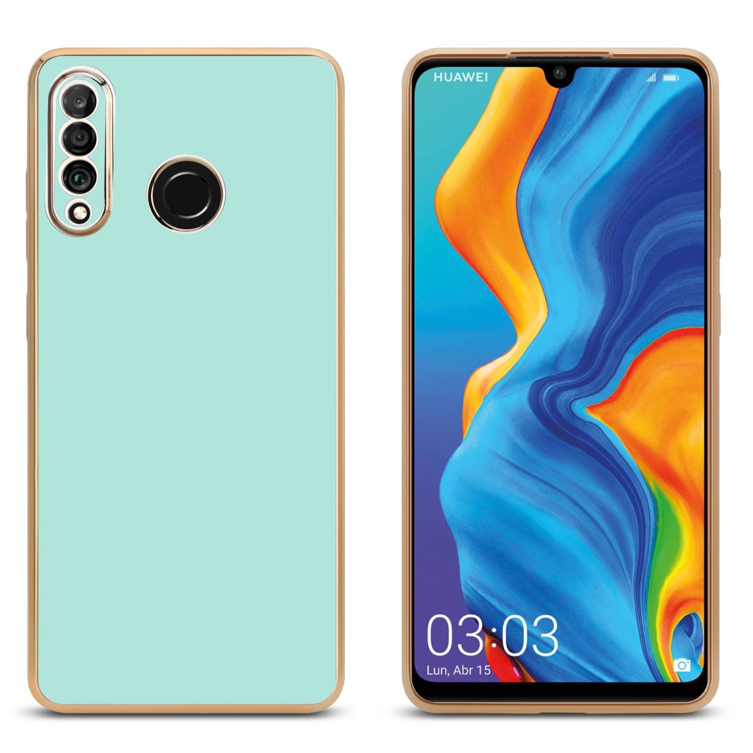 Cadorabo Schutzhülle für Huawei P30 LITE Hülle in Grün Handyhülle TPU Silikon Kameraschutz Etui Case