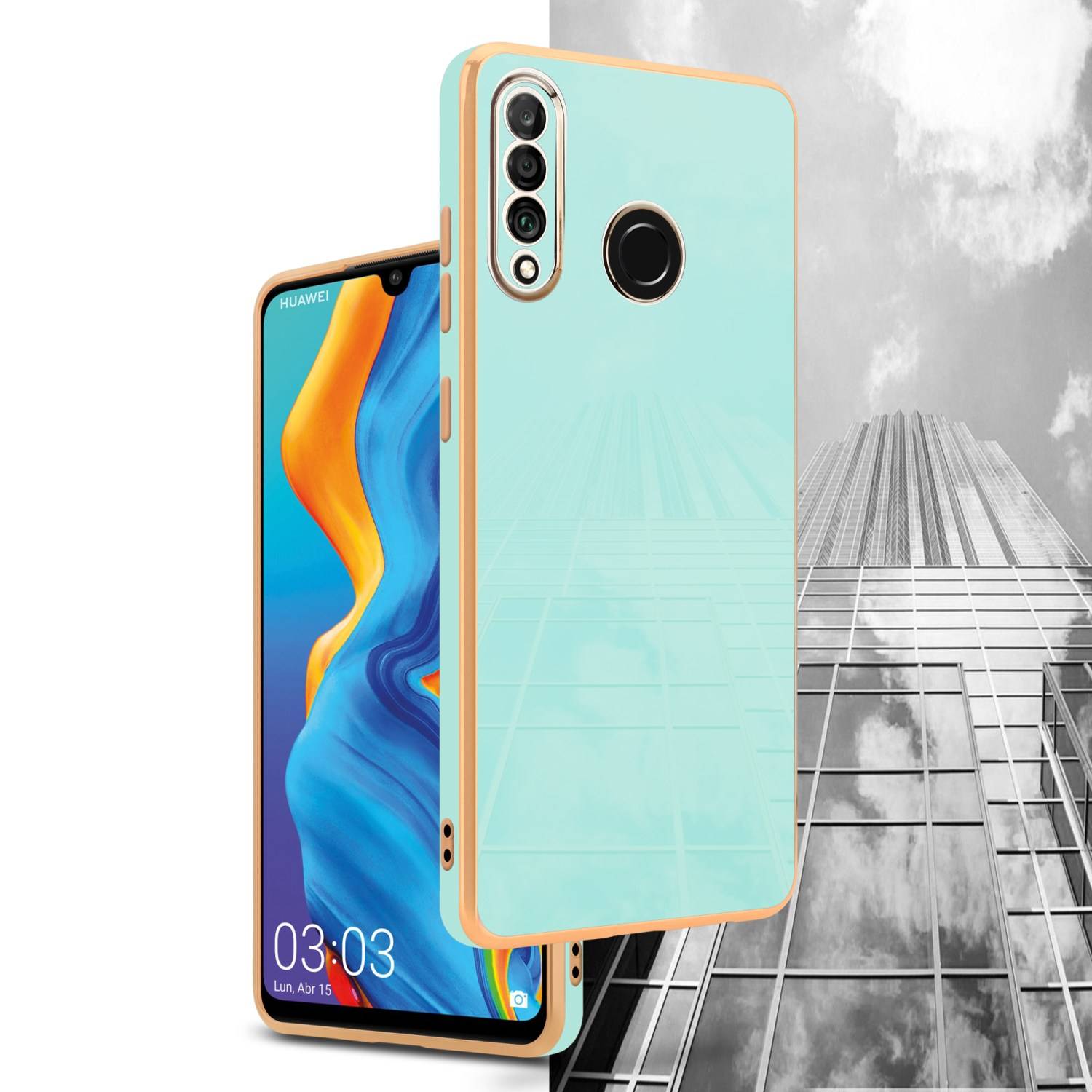 Cadorabo Schutzhülle für Huawei P30 LITE Hülle in Grün Handyhülle TPU Silikon Kameraschutz Etui Case
