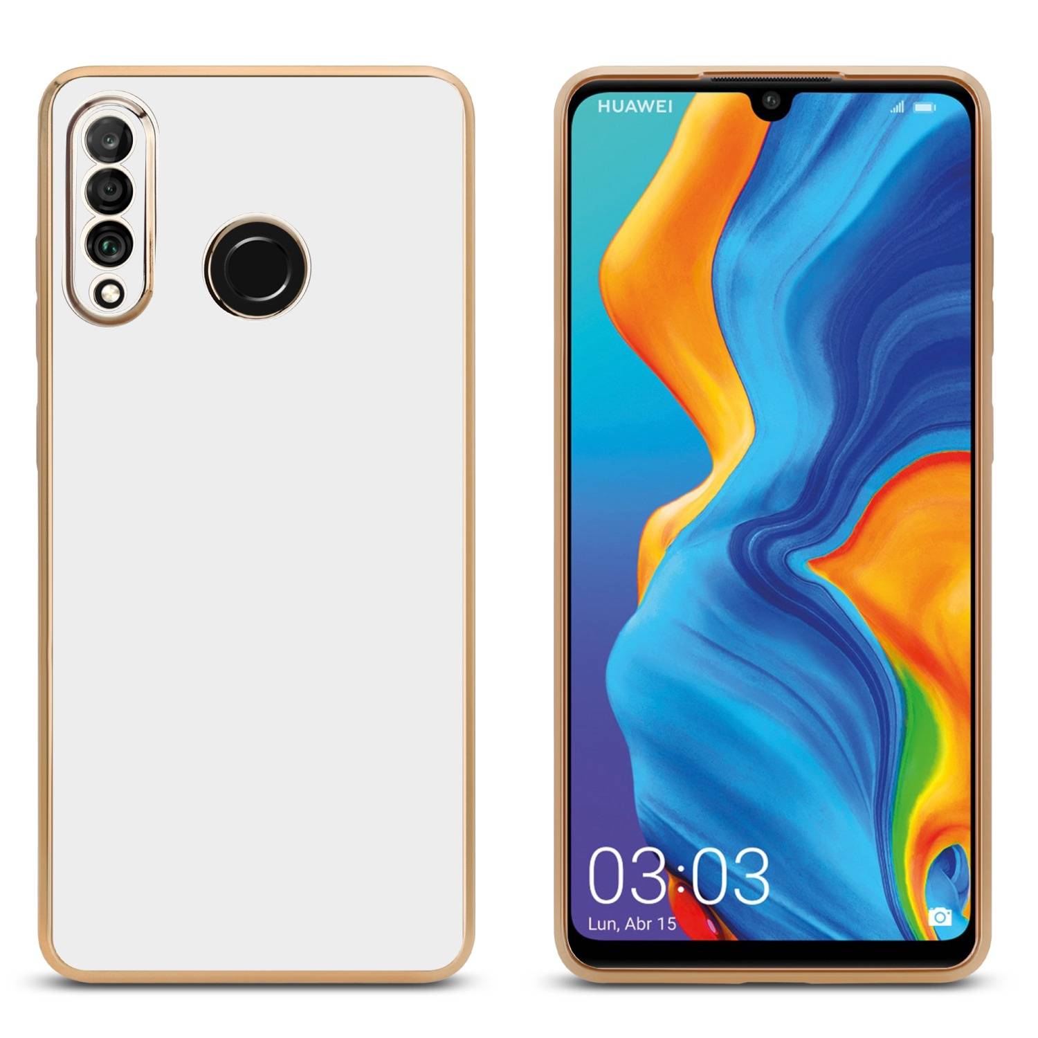Cadorabo Schutzhülle für Huawei P30 LITE Hülle in Weiß Handyhülle TPU Silikon Kameraschutz Etui Case