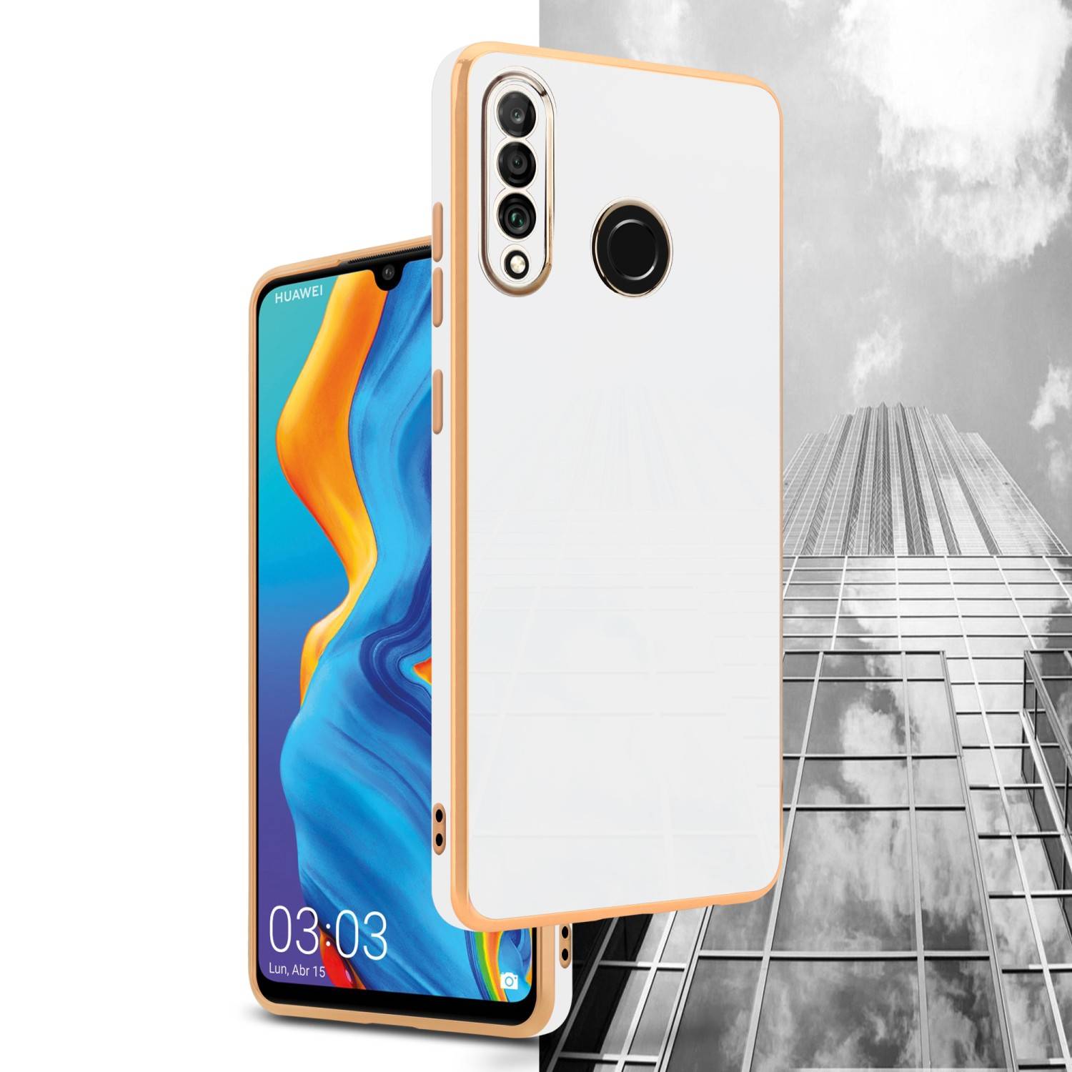 Cadorabo Schutzhülle für Huawei P30 LITE Hülle in Weiß Handyhülle TPU Silikon Kameraschutz Etui Case