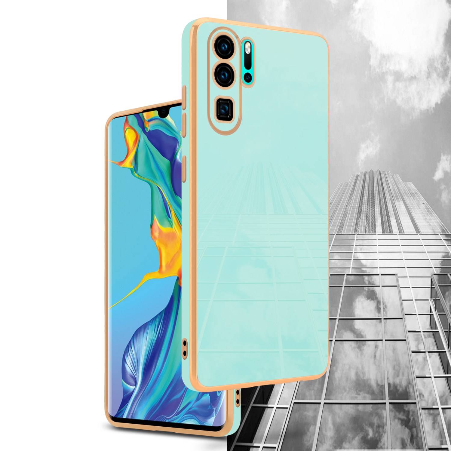Cadorabo Schutzhülle für Huawei P30 PRO Hülle in Grün Handyhülle TPU Silikon Kameraschutz Etui Case