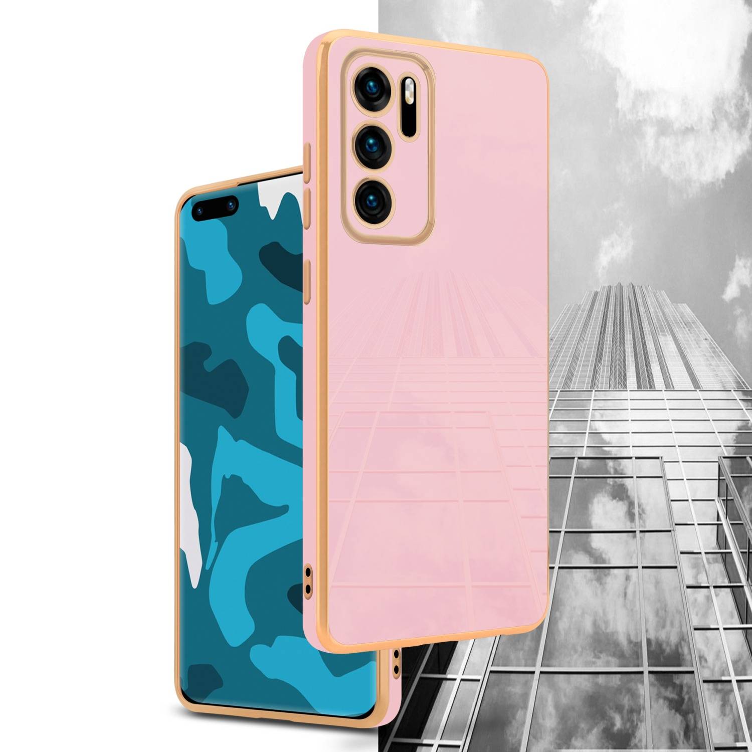 Cadorabo Schutzhülle für Huawei P40 Hülle in Rosa Handyhülle TPU Silikon Kameraschutz Etui Case