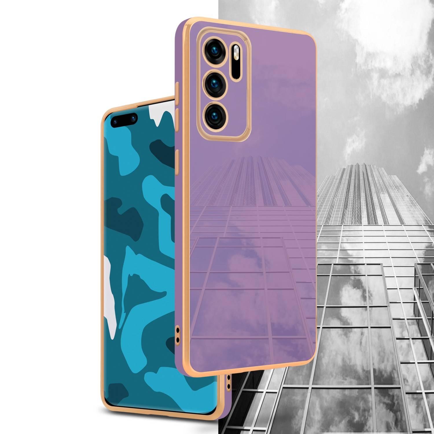 Cadorabo Schutzhülle für Huawei P40 Hülle in Lila Handyhülle TPU Silikon Kameraschutz Etui Case