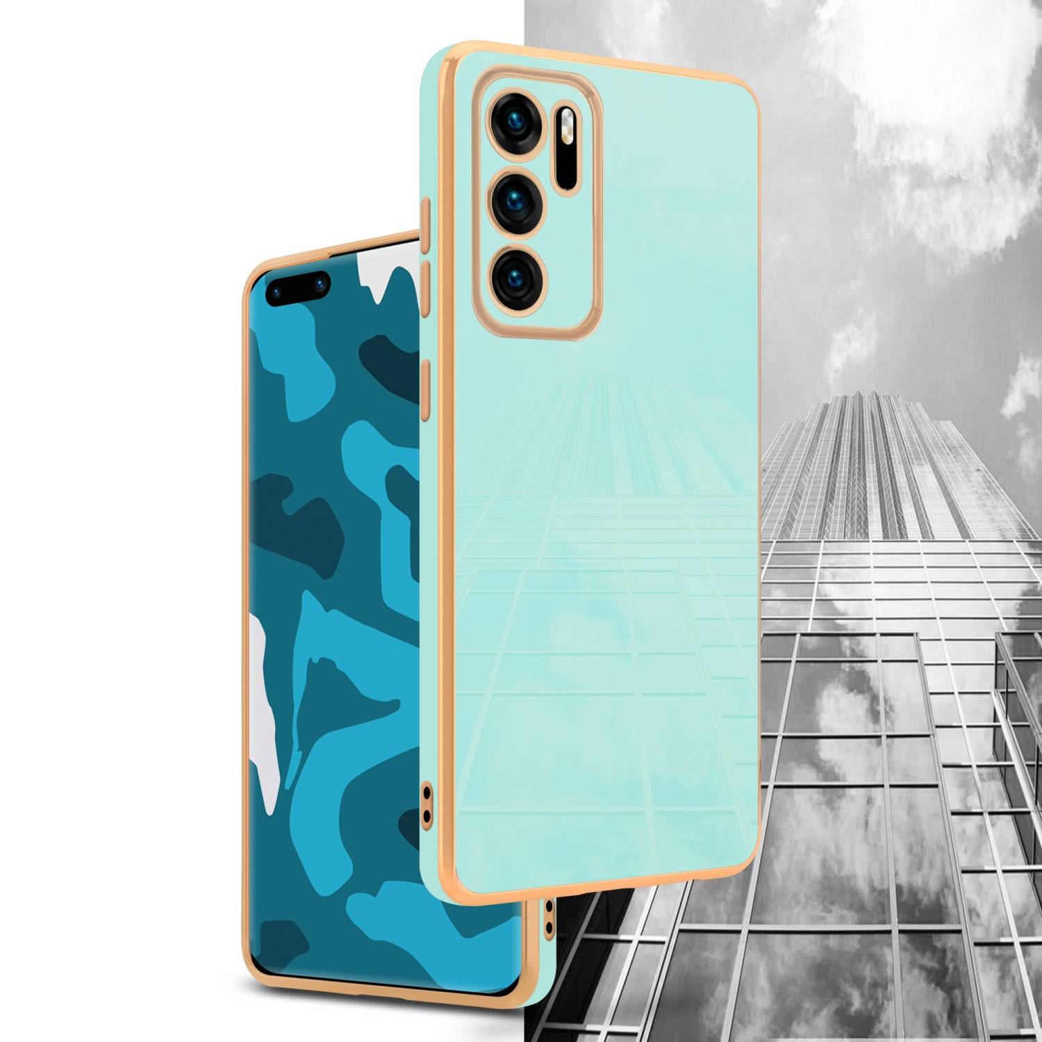 Cadorabo Schutzhülle für Huawei P40 Hülle in Grün Handyhülle TPU Silikon Kameraschutz Etui Case