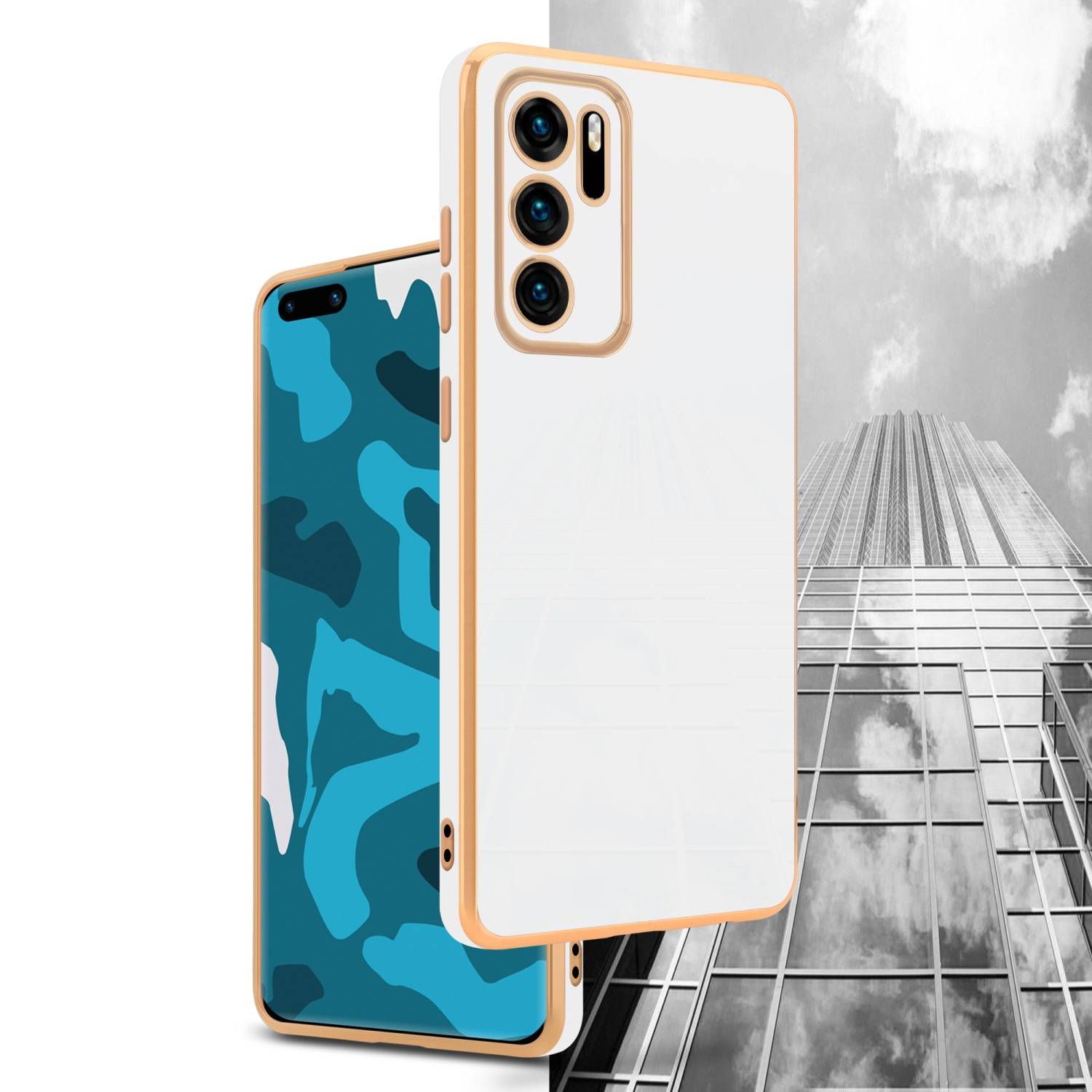 Cadorabo Schutzhülle für Huawei P40 Hülle in Weiß Handyhülle TPU Silikon Kameraschutz Etui Case