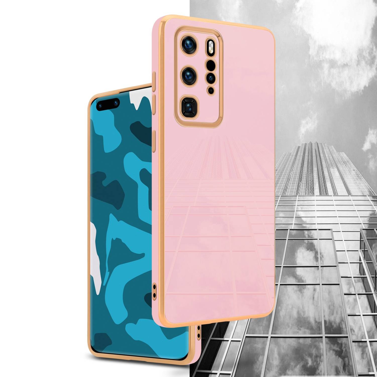 Cadorabo Schutzhülle für Huawei P40 PRO / P40 PRO+ Hülle in Rosa Handyhülle TPU Silikon Kameraschutz Etui Case
